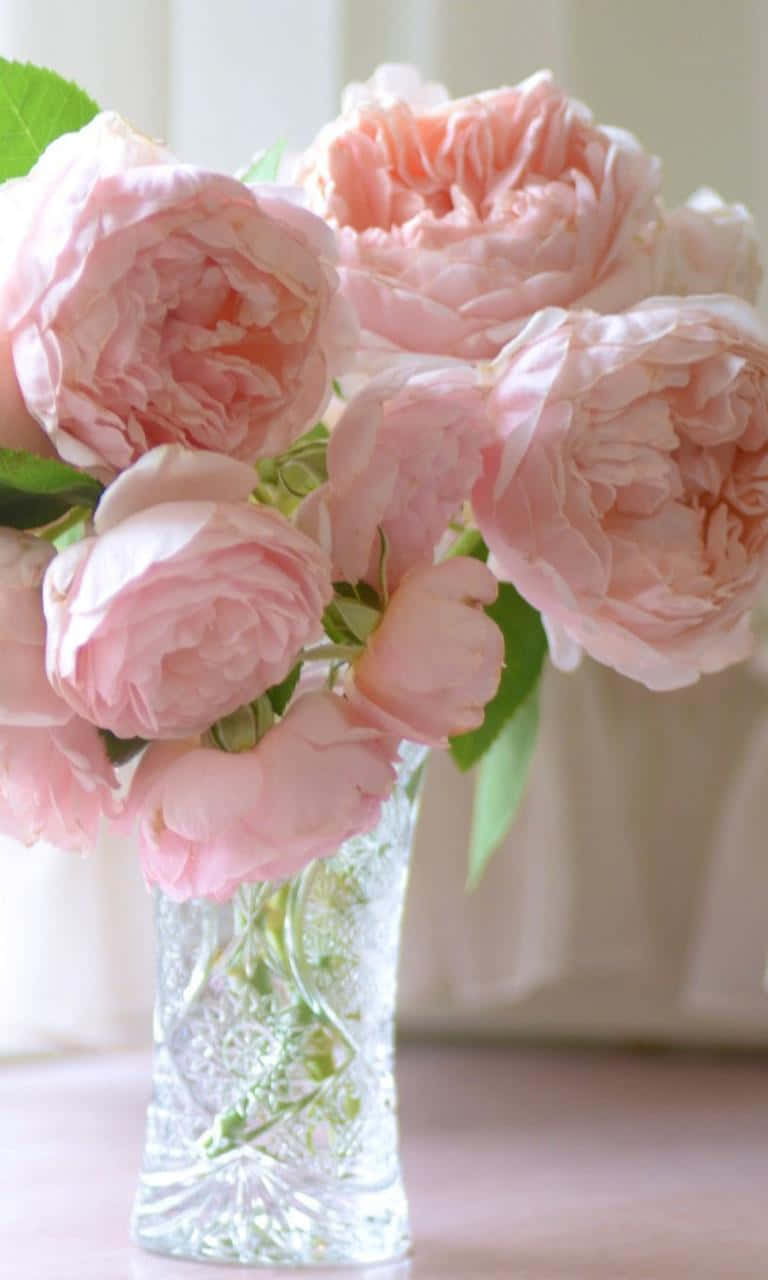 light pink floral iPhone, pink peonies, crystal vase, HD Phone Wallpaper
