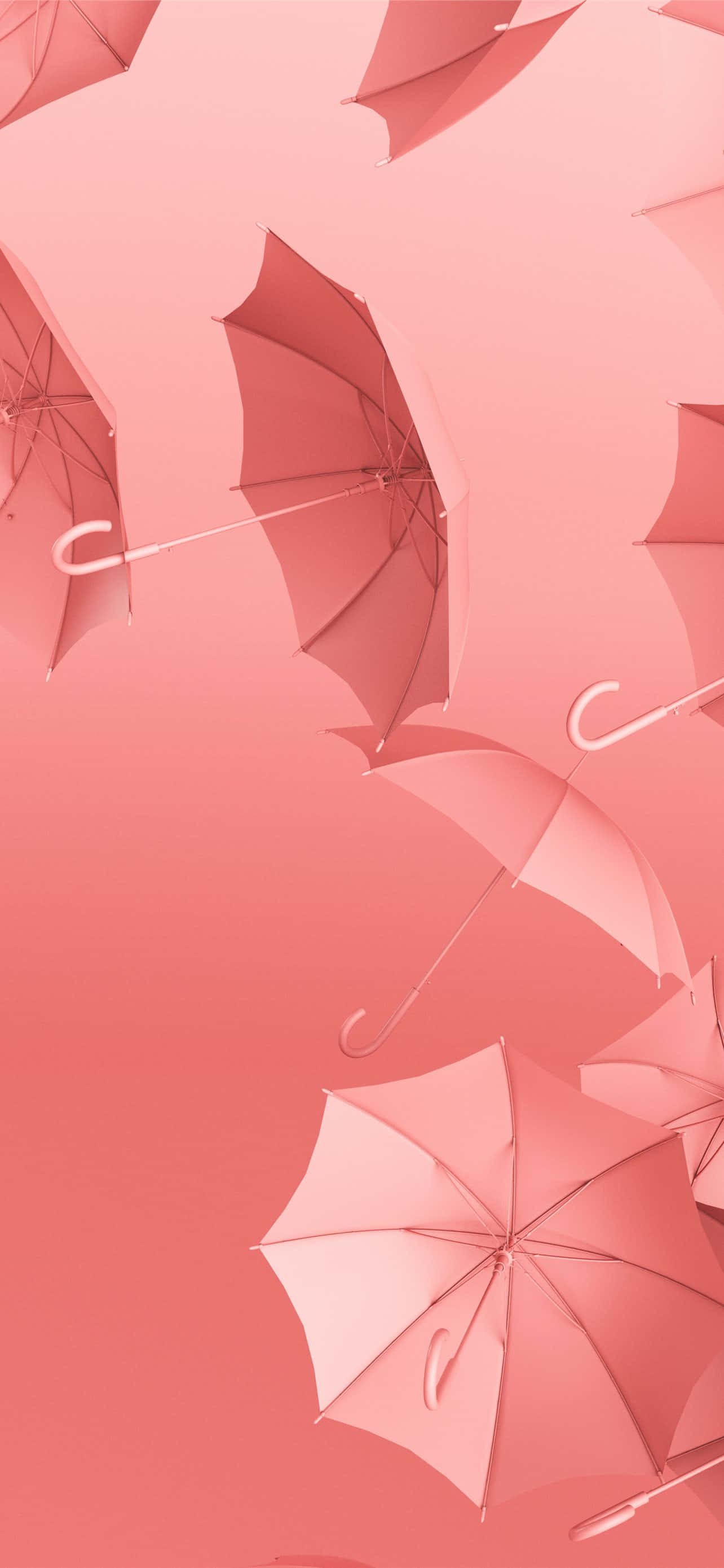 Light Pink iPhone, pink umbrellas, soft coral gradient background, 2K Phone Wallpaper