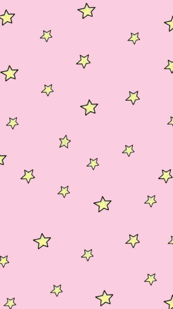 light pink iPhone, pastel pink background, cheerful yellow outlined stars, SD Phone Wallpaper