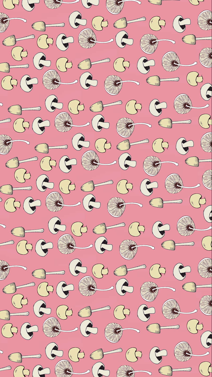 blush pink iPhone, soft pink background, stylized mushrooms, HD Phone Wallpaper