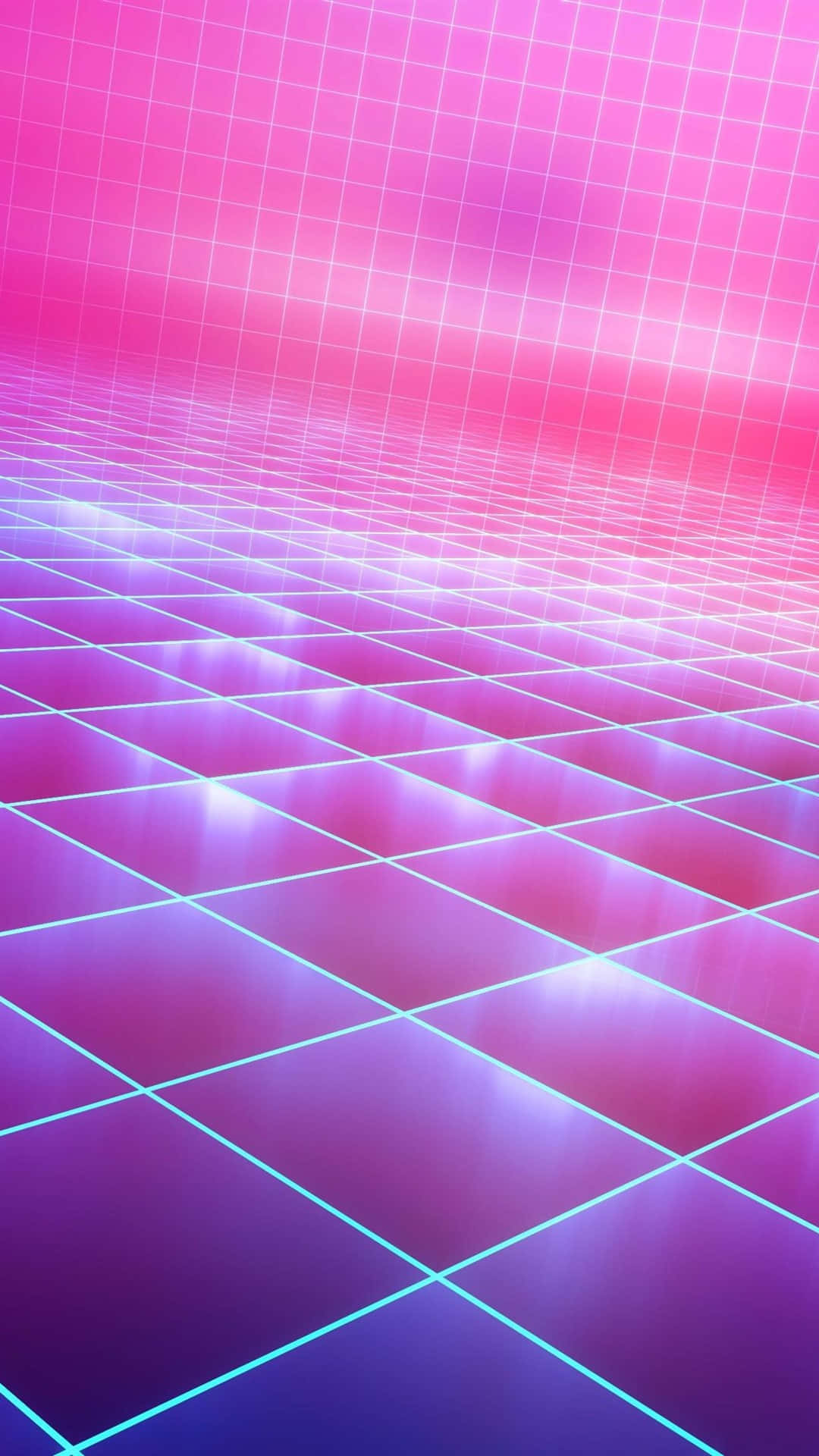 light pink iPhone, glowing pink and purple grid floor, radiant horizon, Full HD Phone Wallpaper