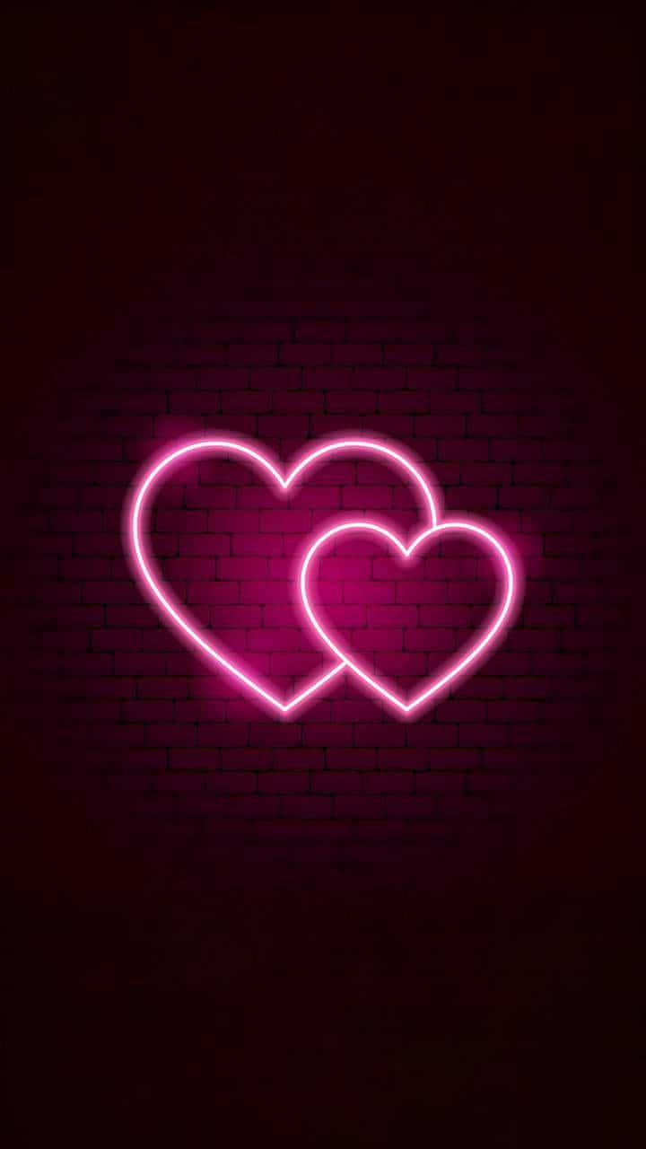 Light Pink iPhone, neon hearts, dark brick wall, HD Phone Wallpaper