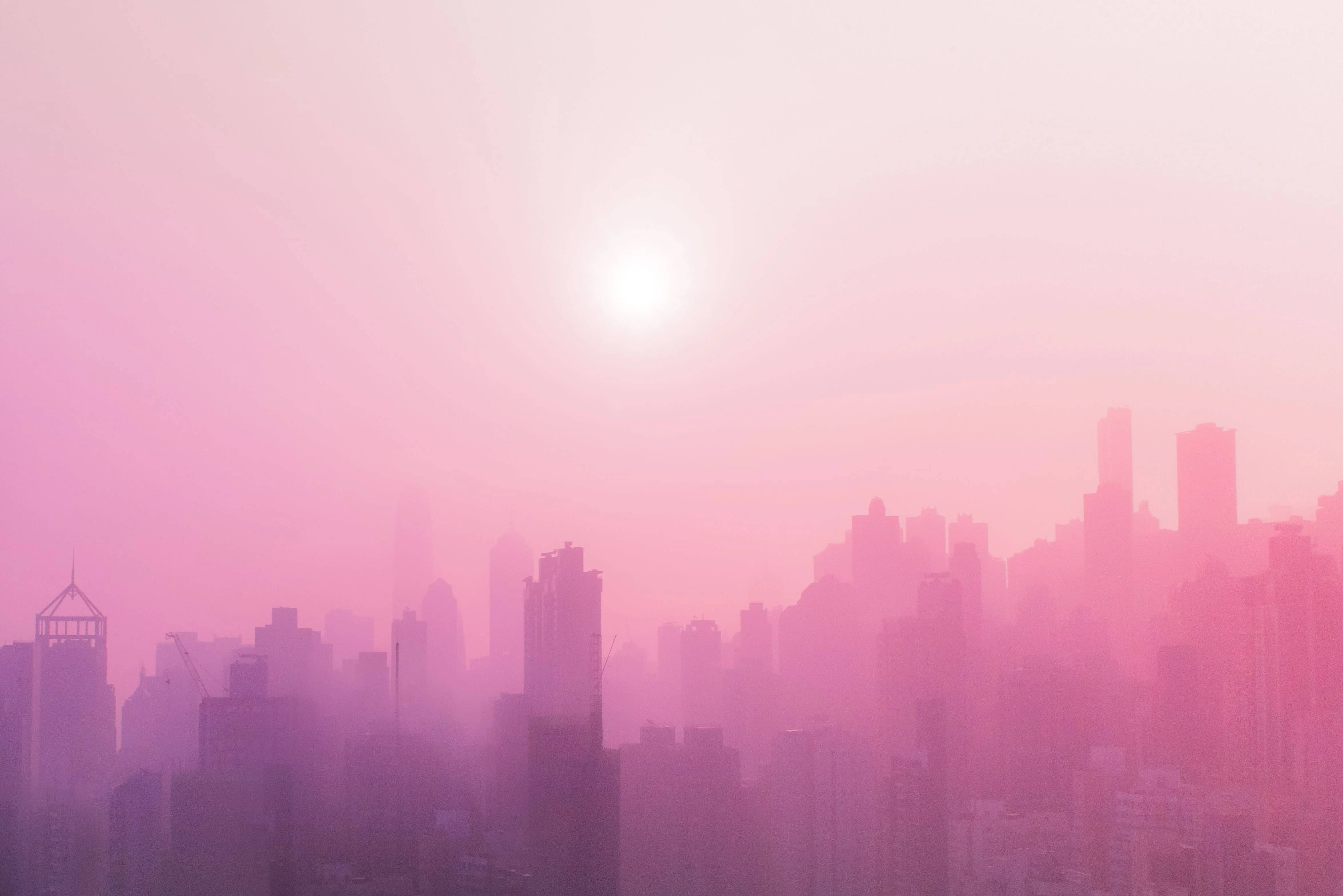 Light Pink, city skyline, soft pink, 4K Desktop Wallpaper