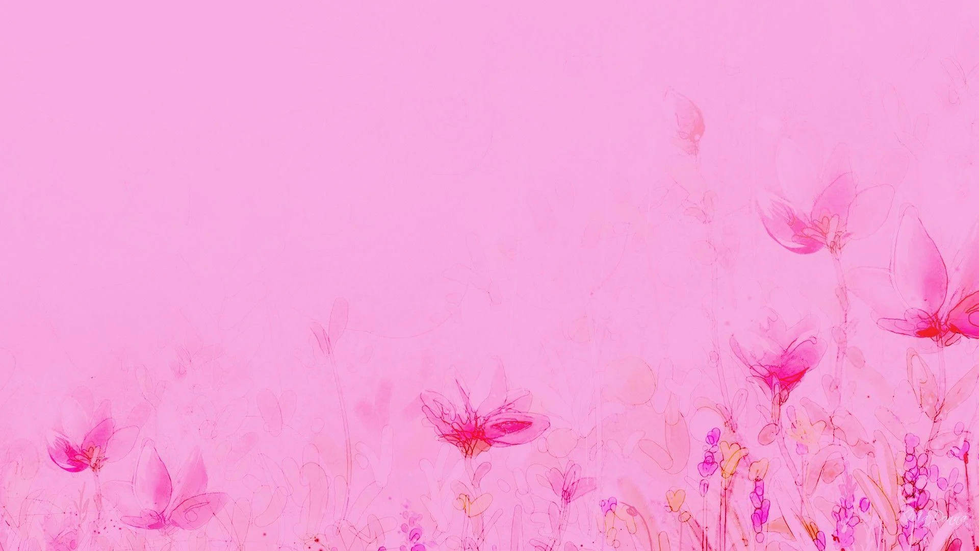 Light Pink Flower Field, soft pink, watercolor wash, Full HD Desktop Wallpaper