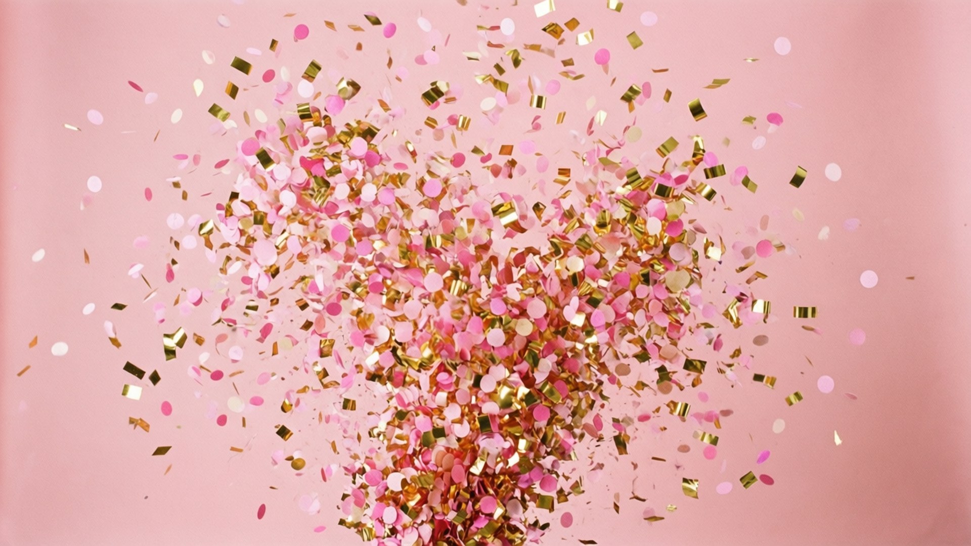 pink, gold confetti, soft pink background, Full HD Desktop Wallpaper