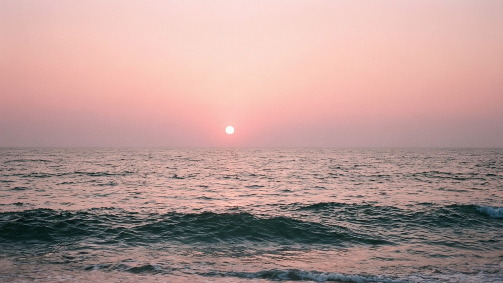 Pink Ocean Sunset, sunset, glowing sun, Full HD Desktop Wallpaper