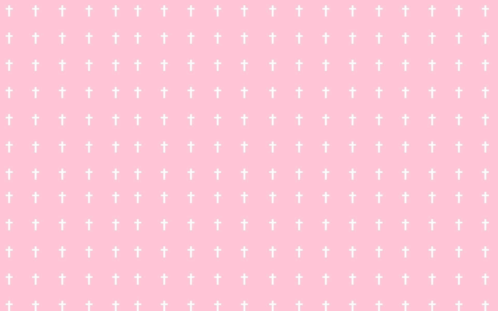 light pink, white crosses, repeating pattern, Full HD Desktop Wallpaper