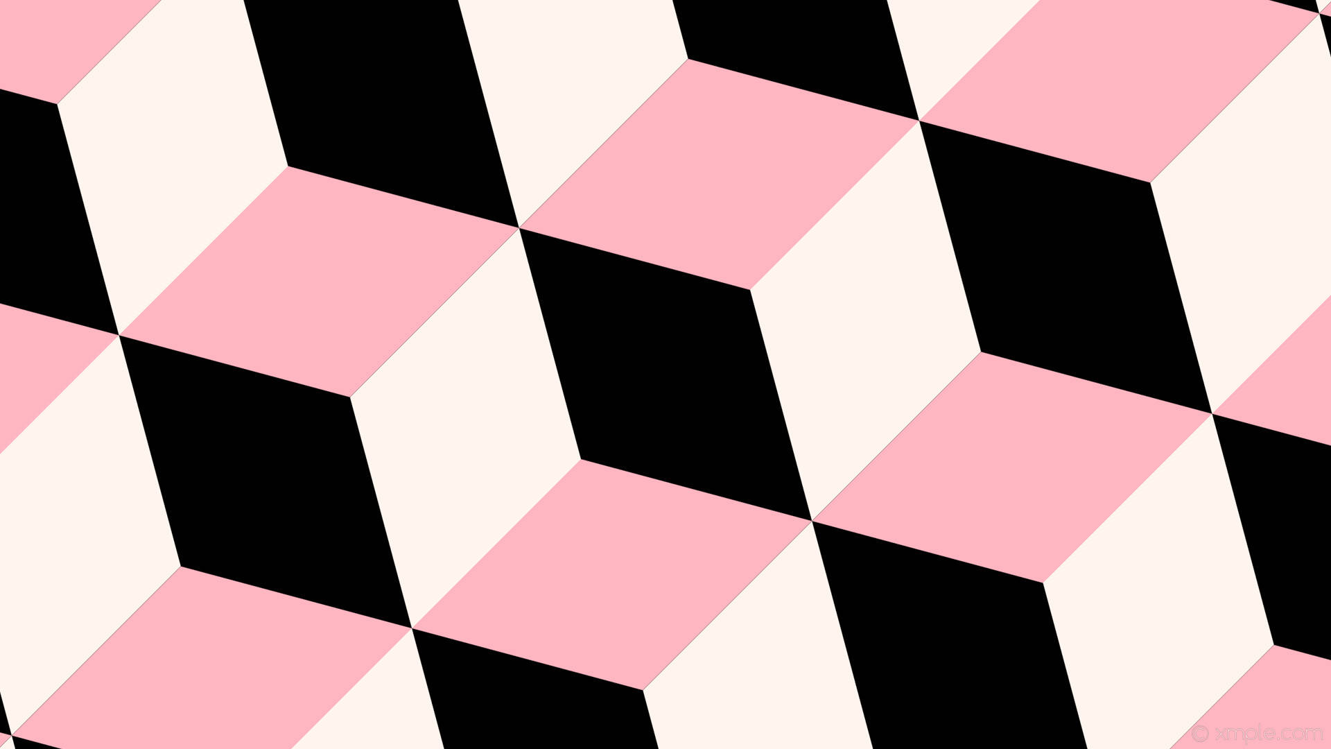 light pink cubes, aesthetic light pink cubic abstract, pink black and cream rhombuses, Full HD Desktop Wallpaper