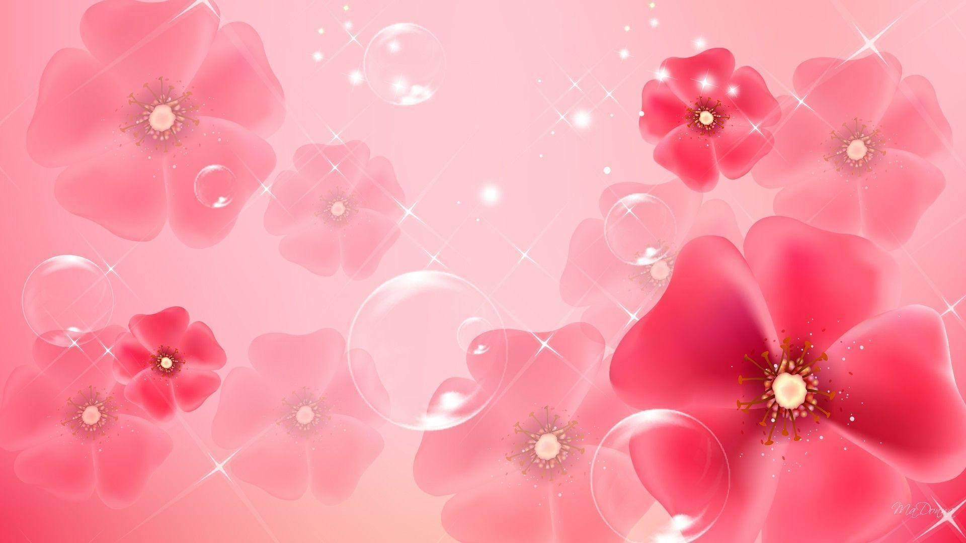 light pink, flowers, bubbles, Full HD Desktop Wallpaper