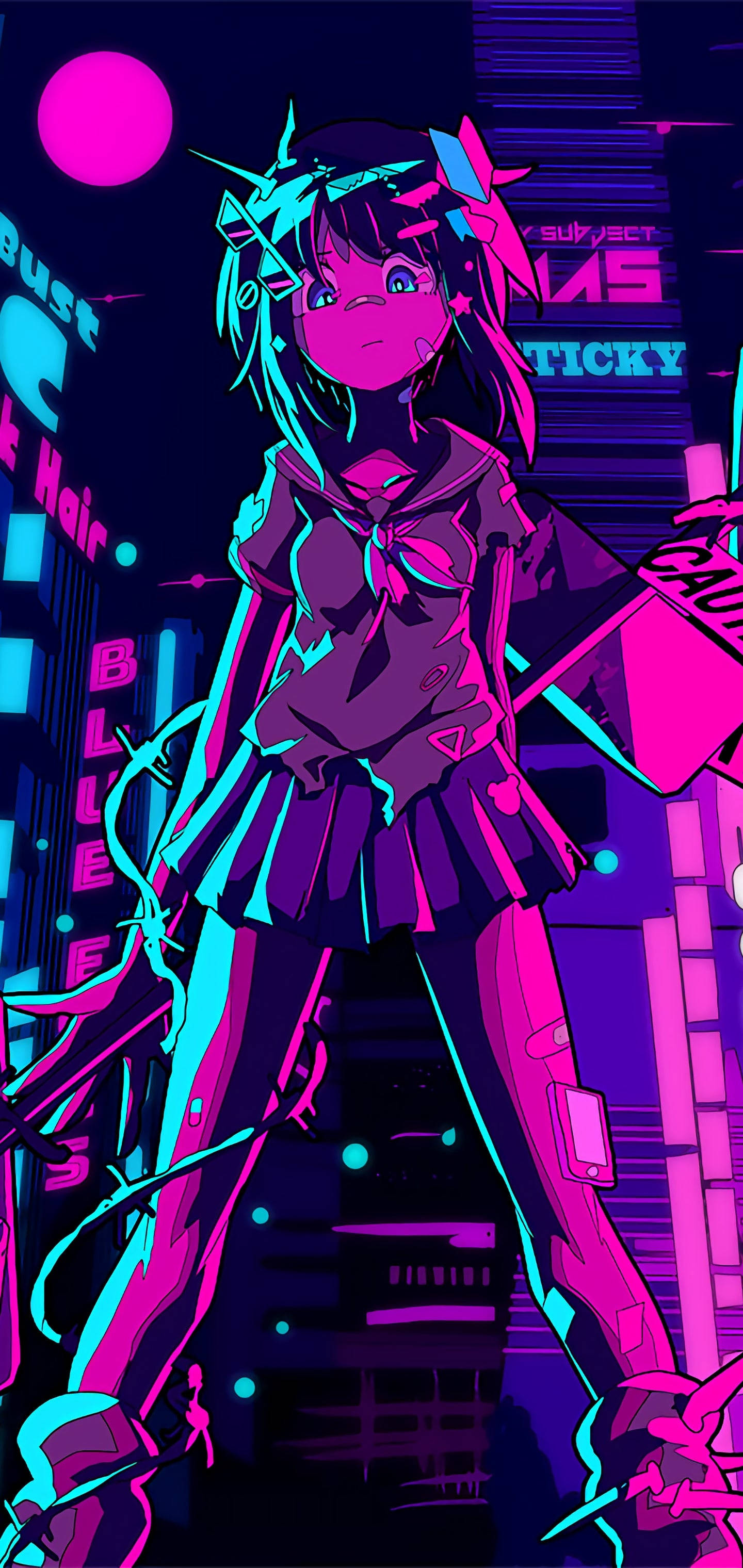 Light Purple Aesthetic, anime girl, school uniform, 2K Phone Wallpaper