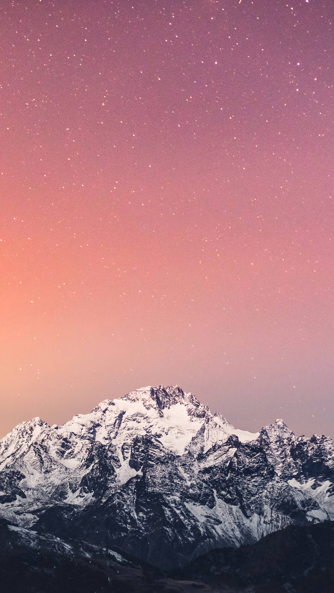 Light Purple Aesthetic, snowy mountain, vibrant pink and purple starry night sky, Full HD Phone Wallpaper