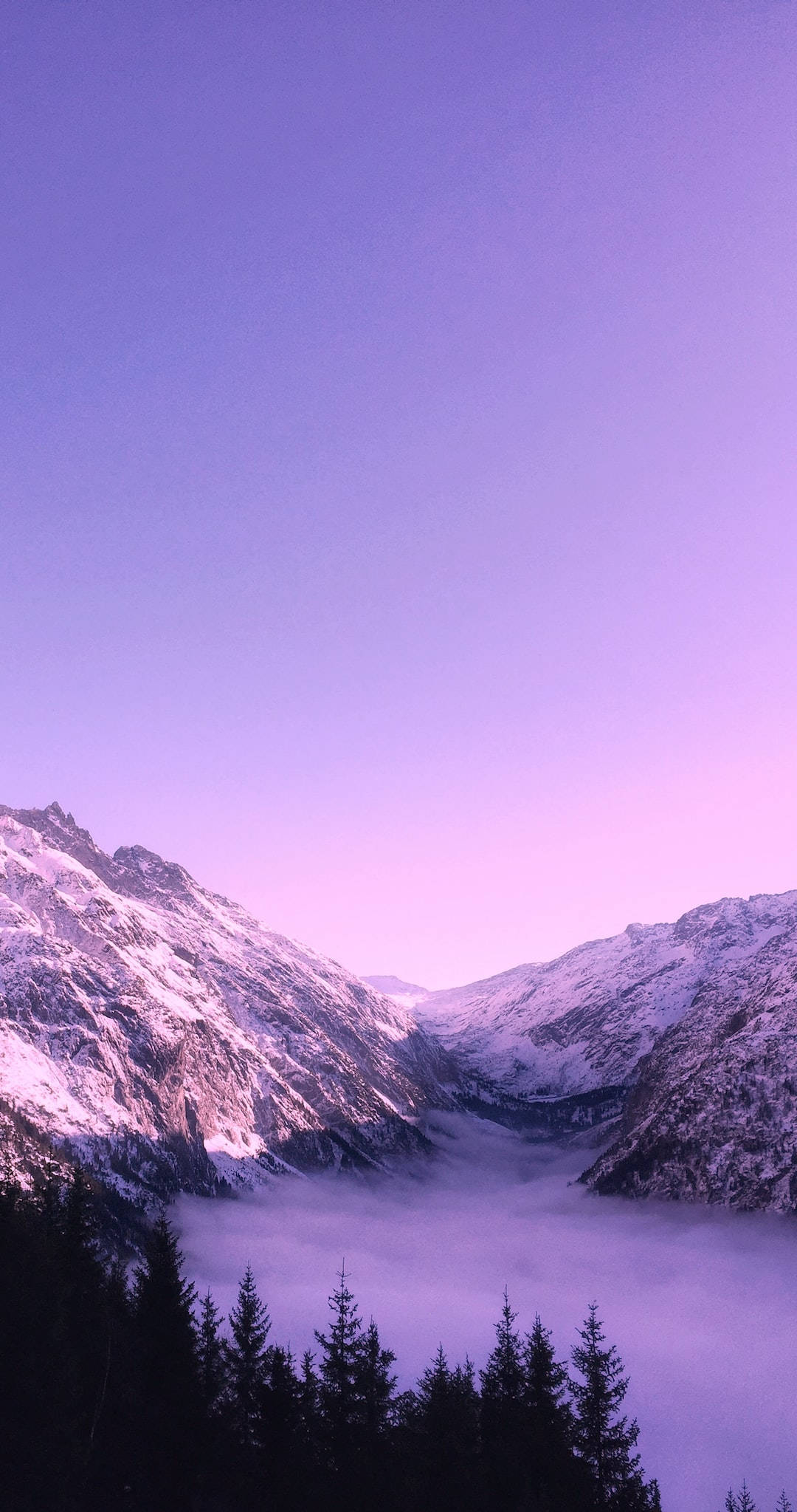 Light Purple Aesthetic, snowcapped mountains, sea of purple mist, Full HD Phone Wallpaper