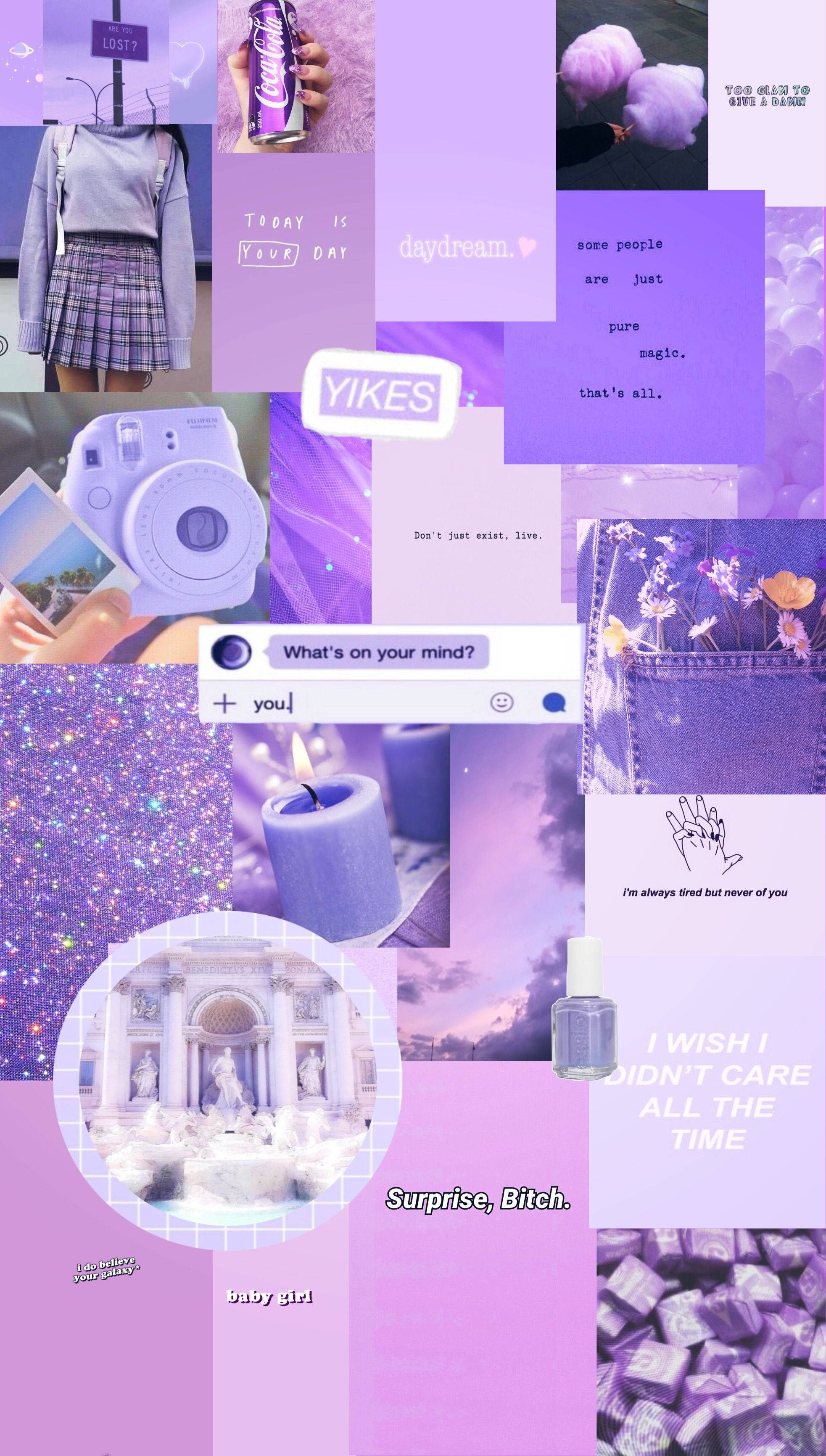 light purple aesthetic, scrapbook style, glittery textures, 2K Phone Wallpaper