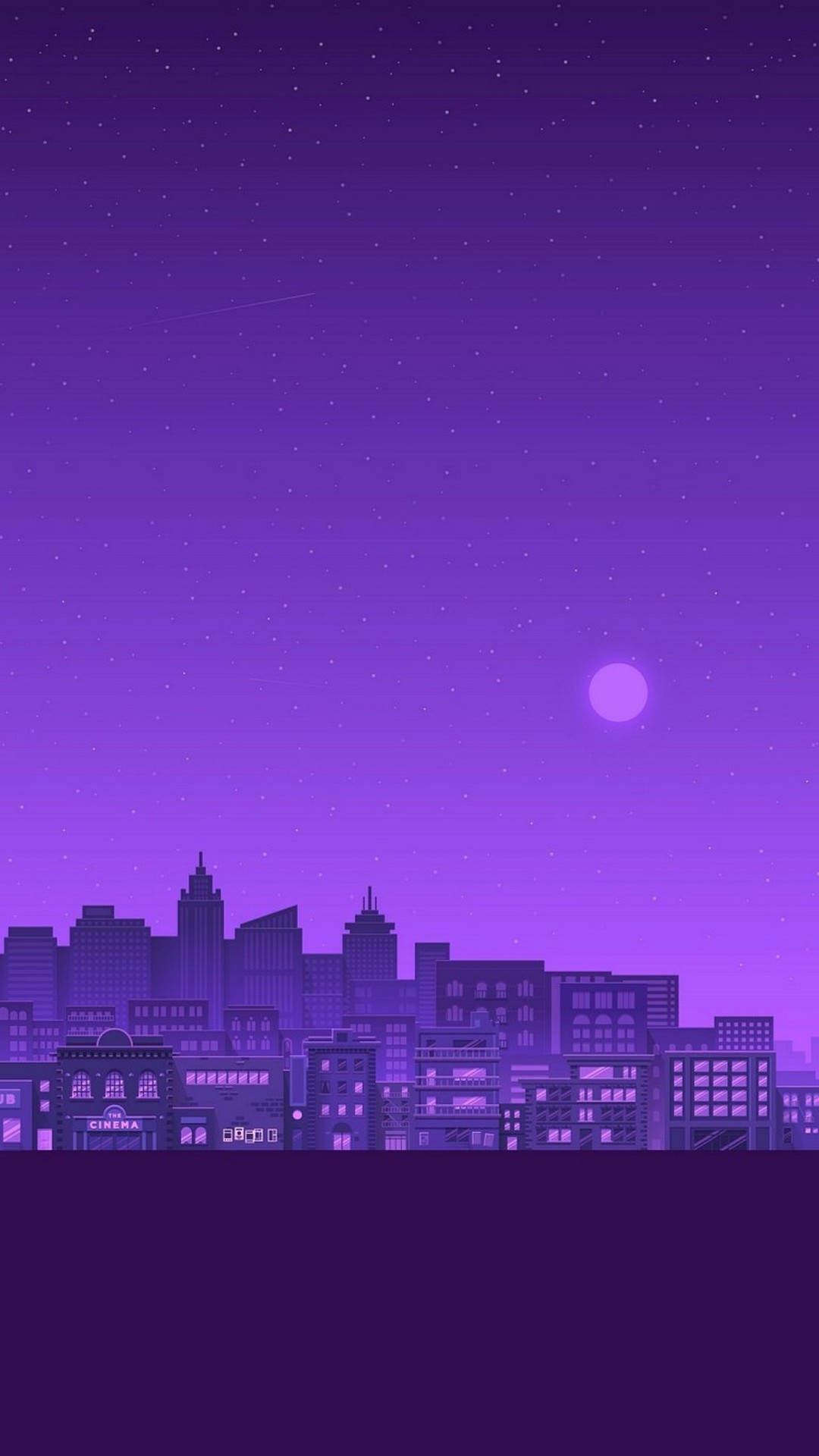 Light Purple Aesthetic, city skyline, starry night sky, Full HD Phone Wallpaper