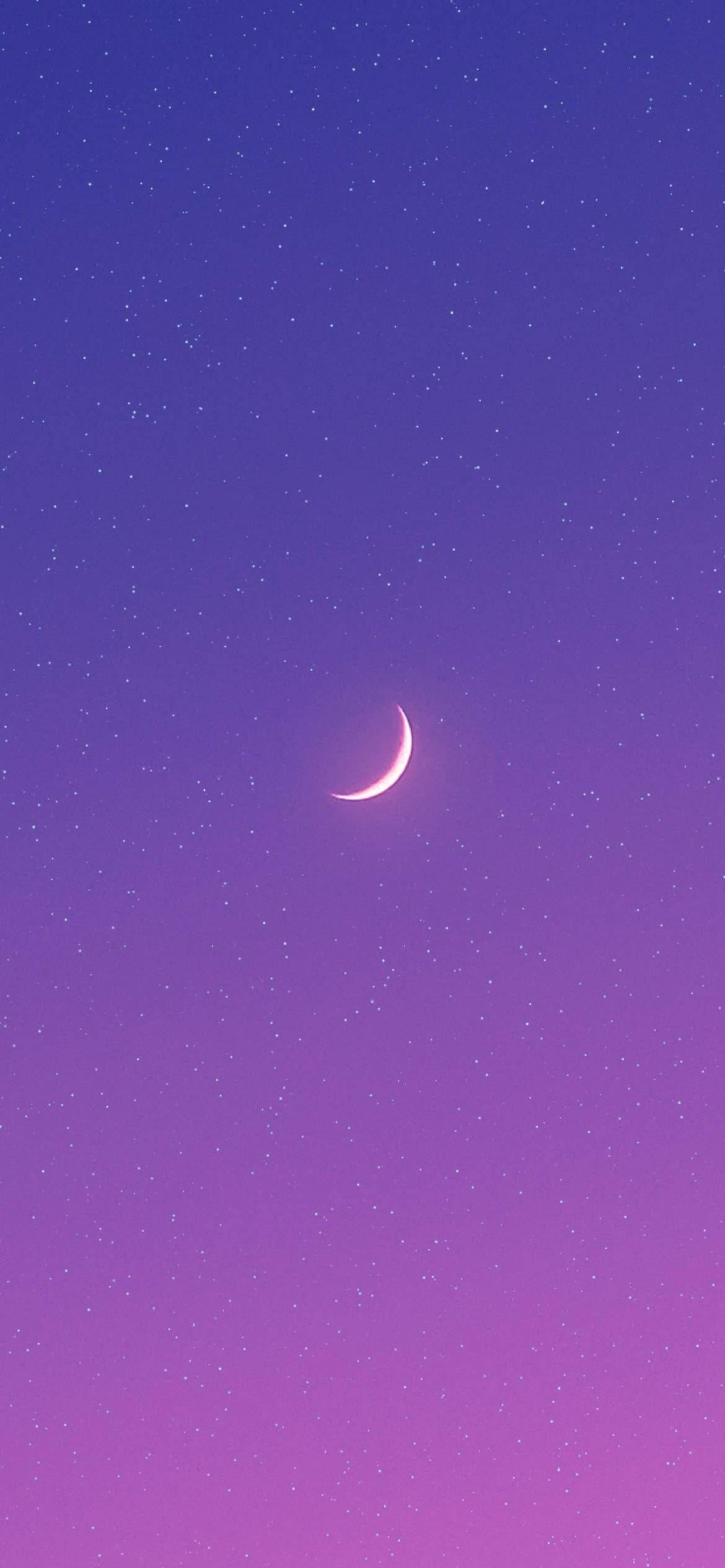 crescent moon, purple twilight sky, gradient purple, Full HD Phone Wallpaper
