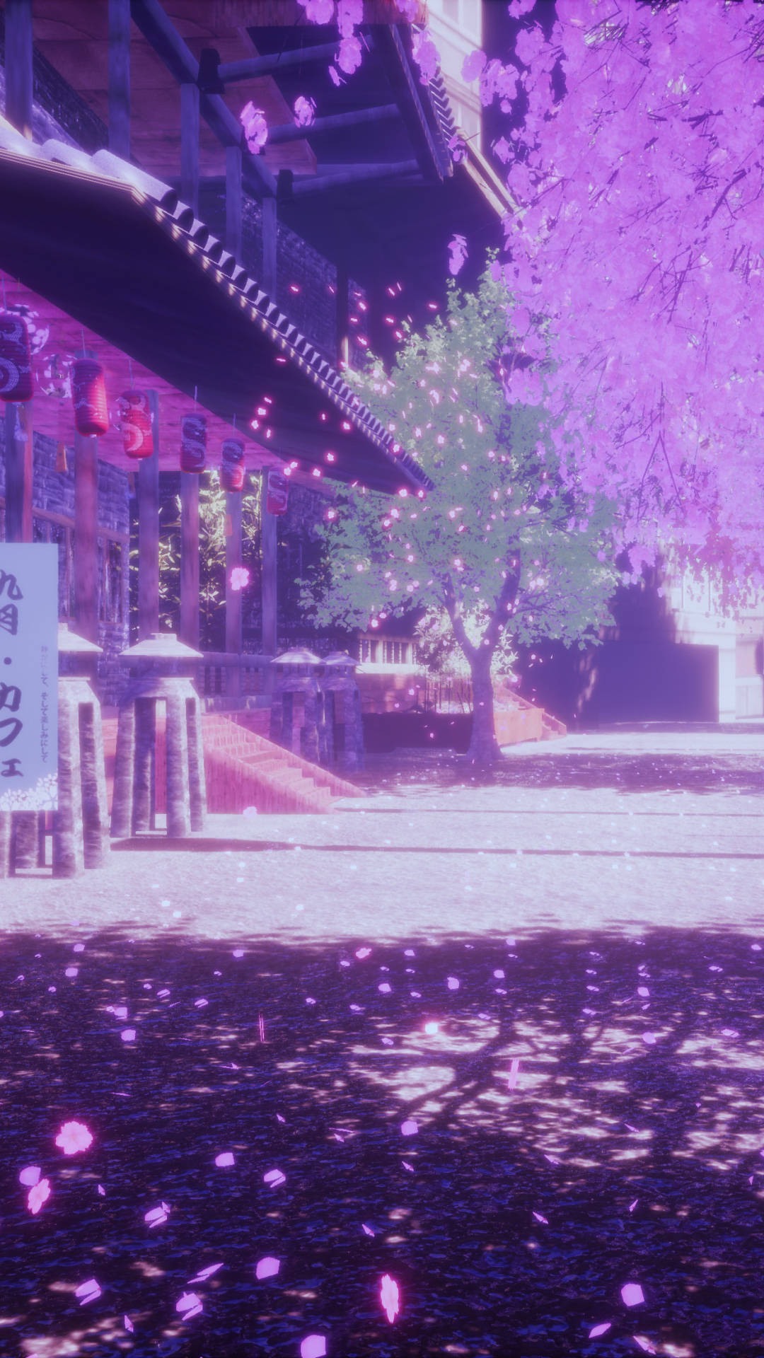 Light Purple Aesthetic, cherry blossoms, traditional Japanese shrine, Full HD Phone Wallpaper