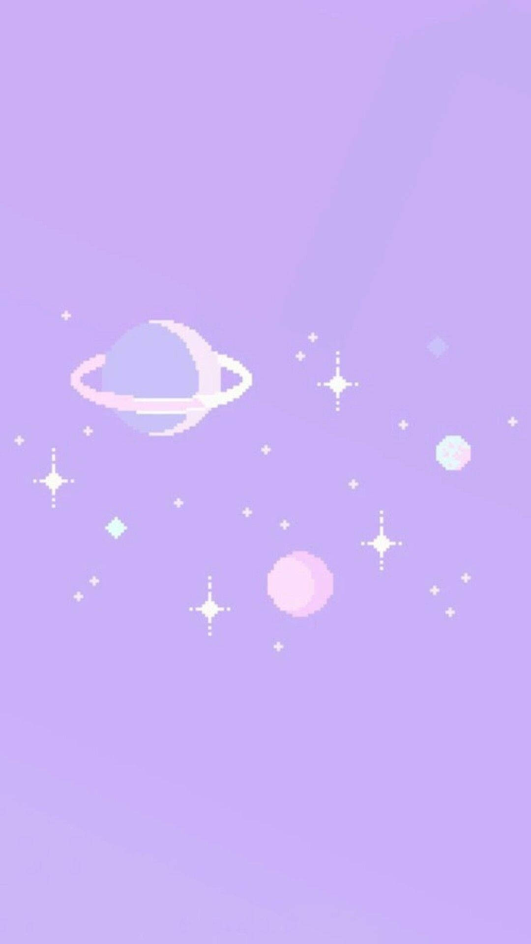 light purple iPhone, pixelated purple planet, rings, Full HD Phone Wallpaper