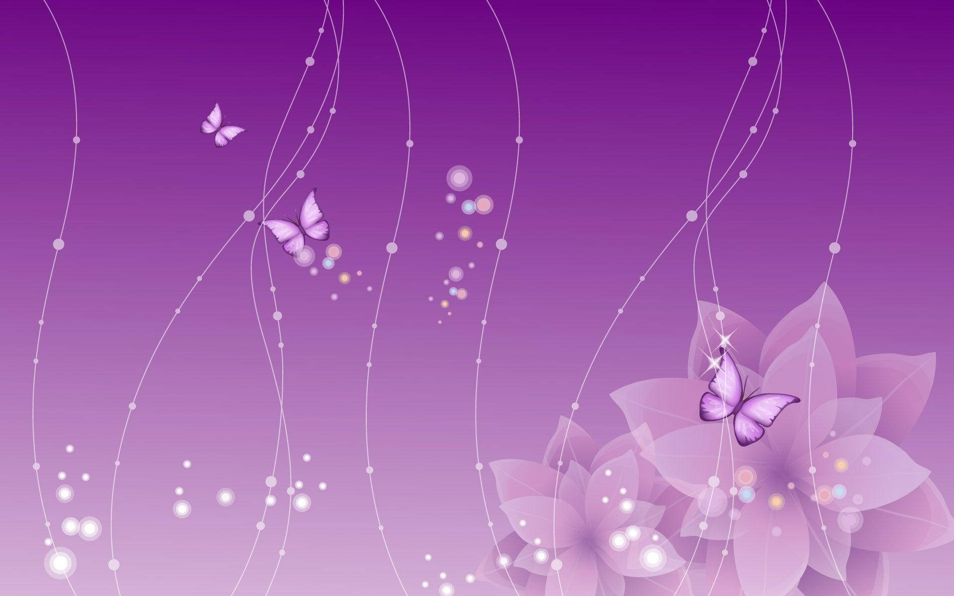 light purple flowers, butterflies, glowing orbs, Full HD Desktop Wallpaper