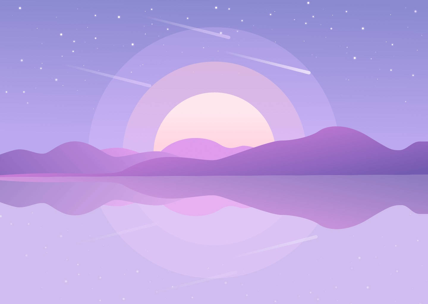 light purple sky, shooting stars, moon, HD Desktop Wallpaper