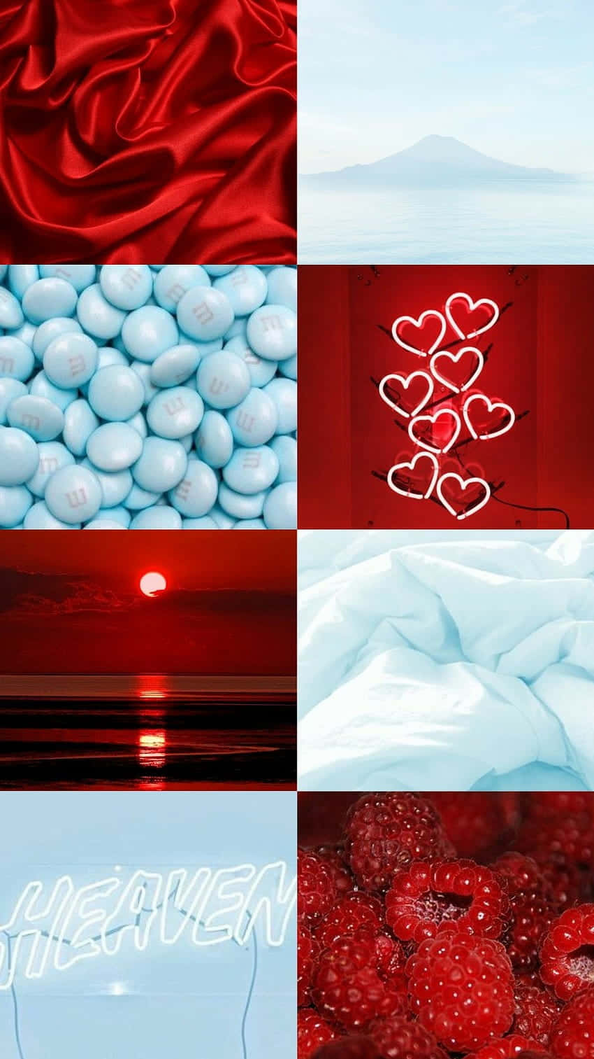 red satin, blue candies, heart neon lights, HD Phone Wallpaper