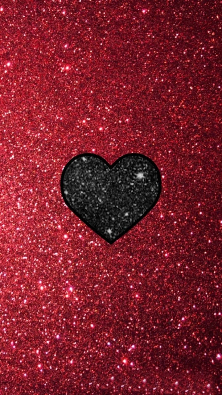 vibrant red glitter background, black glitter heart, sparkling particles, HD Phone Wallpaper