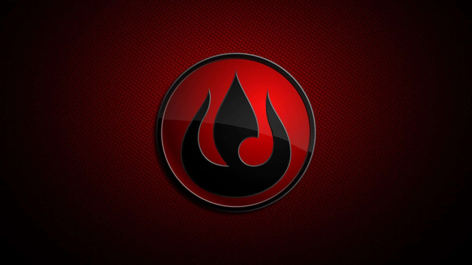 glossy black flame logo, red circle, textured dark red background, Full HD Desktop Wallpaper
