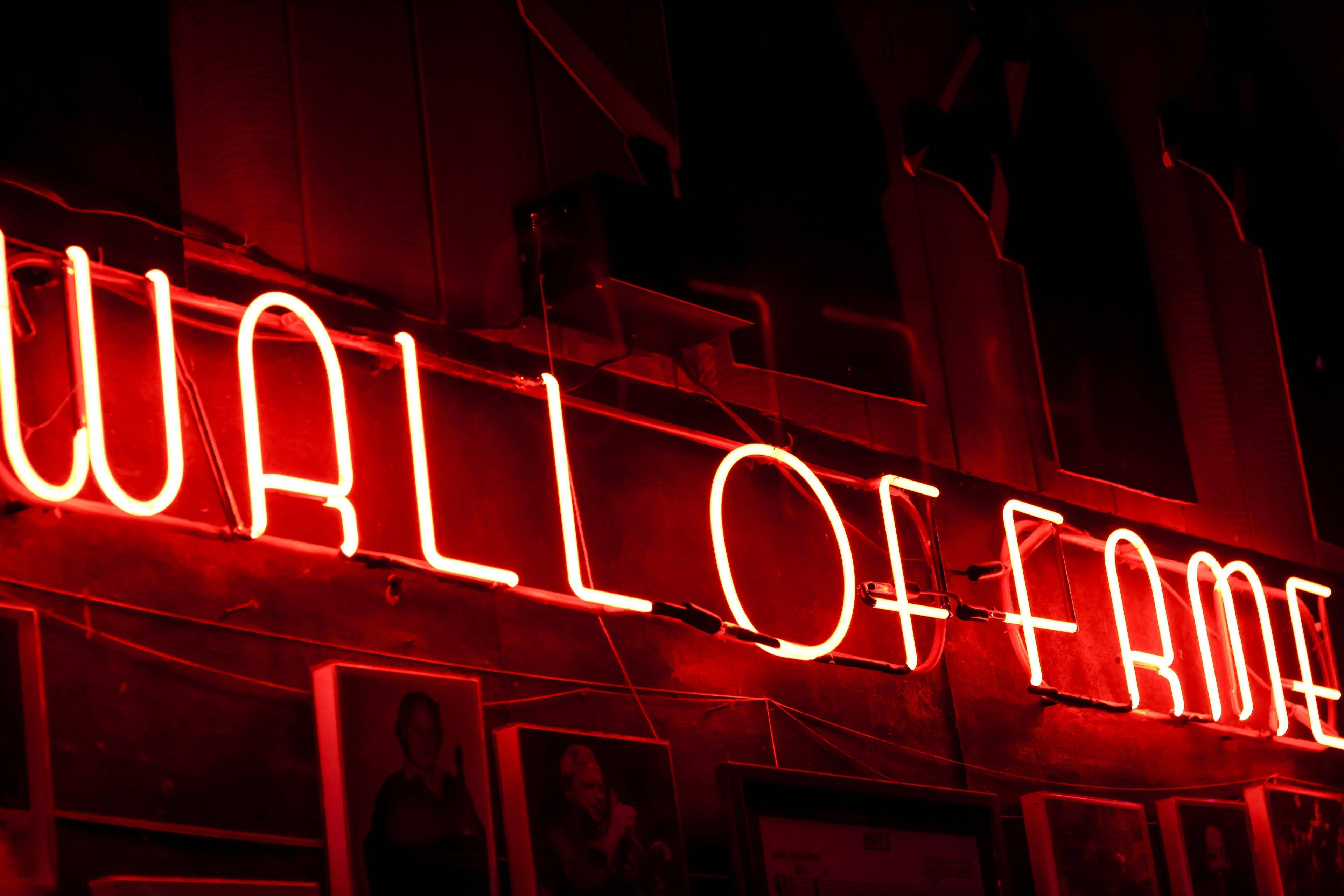 Red Aesthetic, neon sign, WALL OF FAME, 4K Desktop Wallpaper
