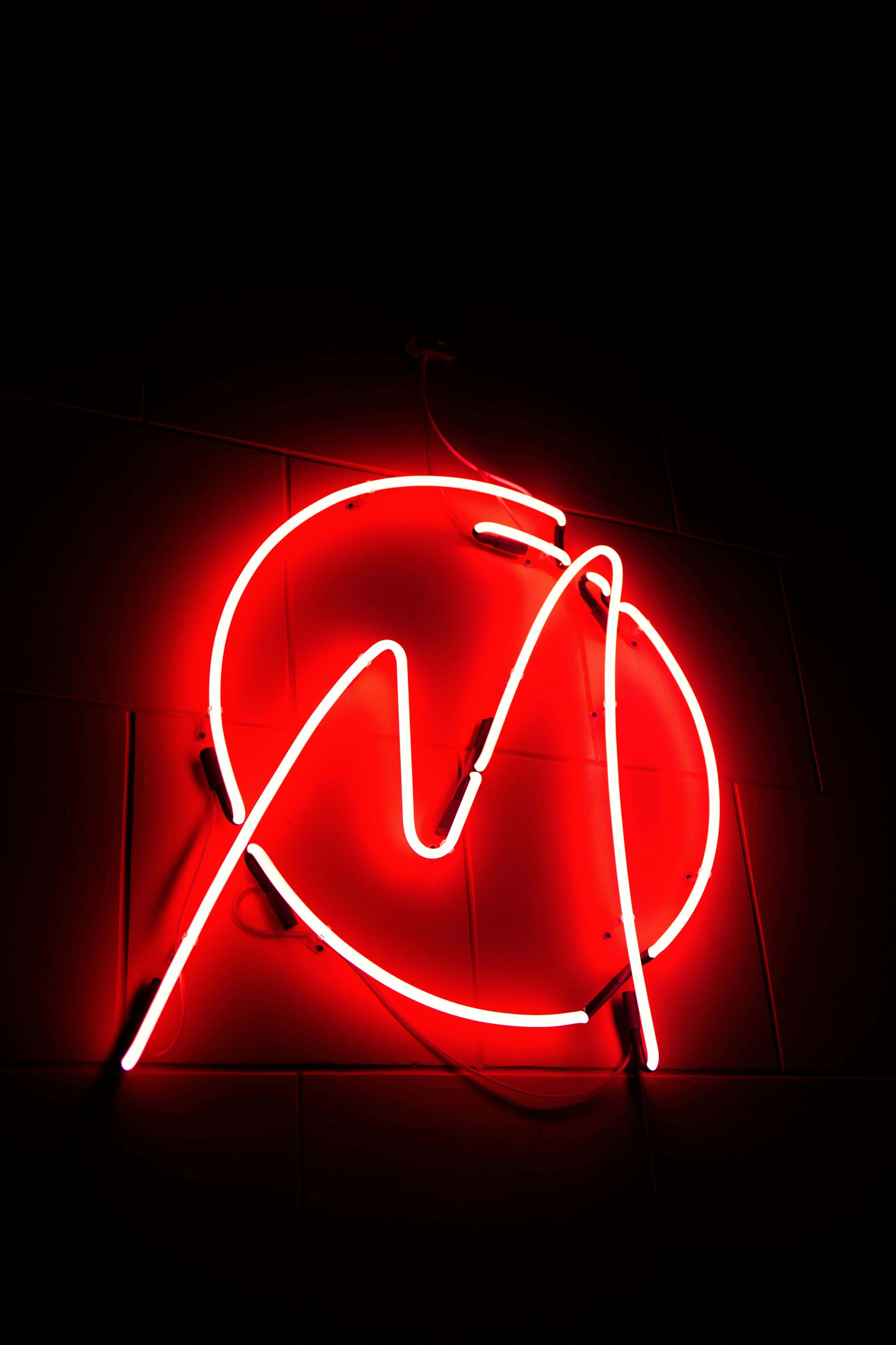 neon sign, stylized letter M, circle, 5K Phone Wallpaper