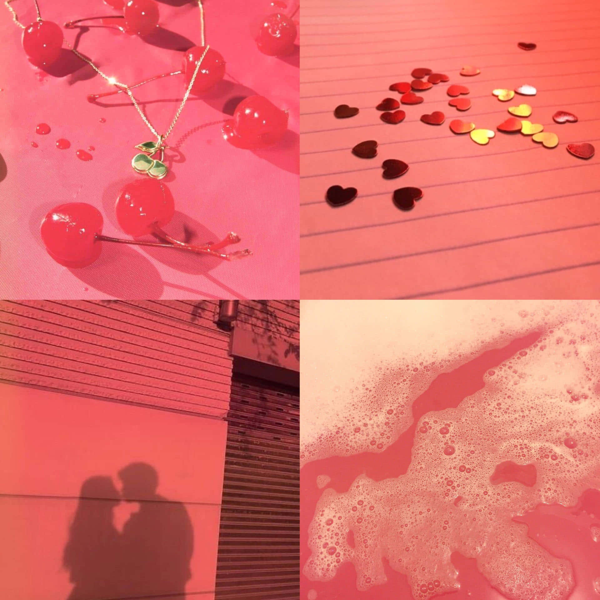 Light Red Aesthetic, cherry necklace, cherry confetti, Full HD Desktop Wallpaper