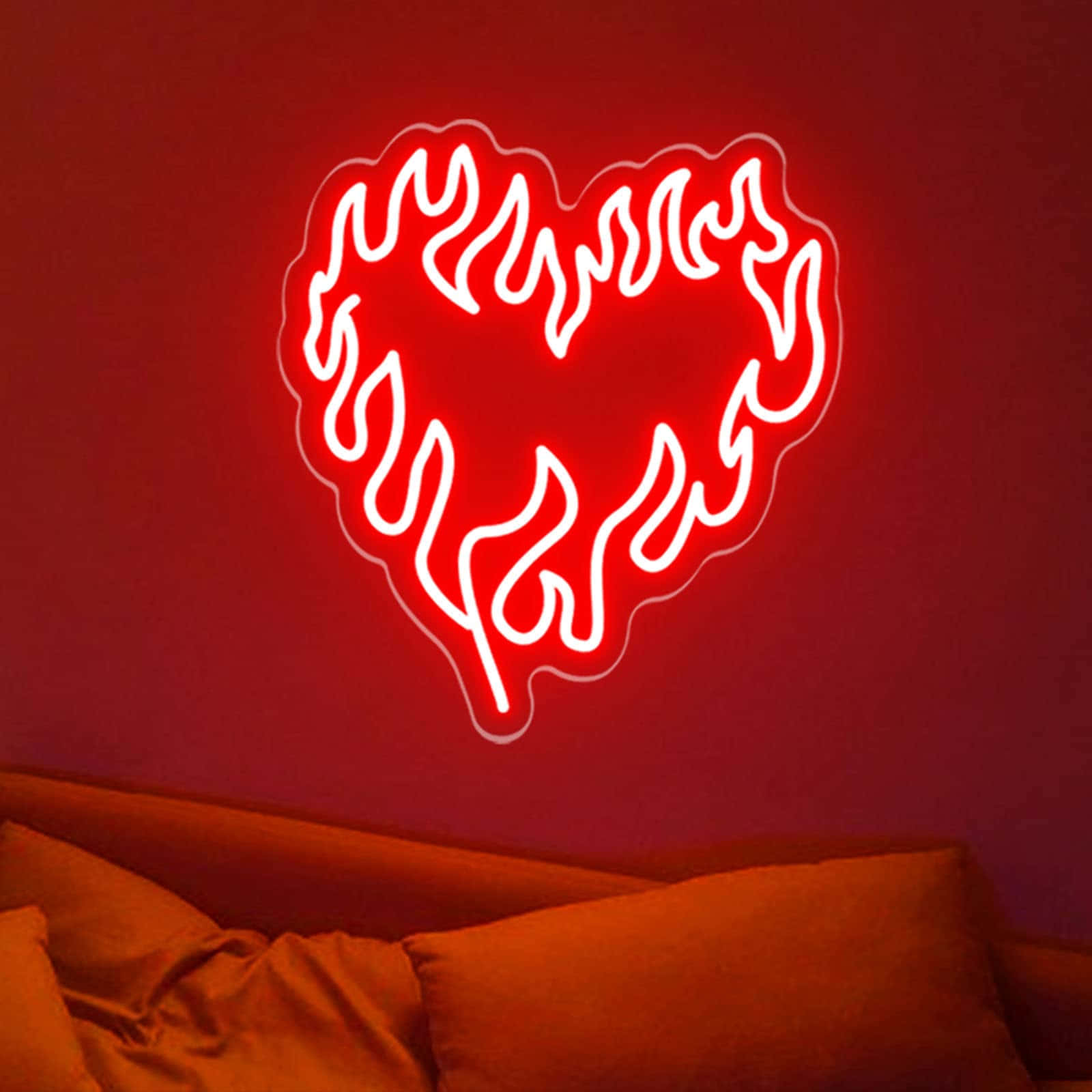 Neon Heart Wall Art, Light Red Aesthetic, glowing red neon heart, HD Desktop Wallpaper