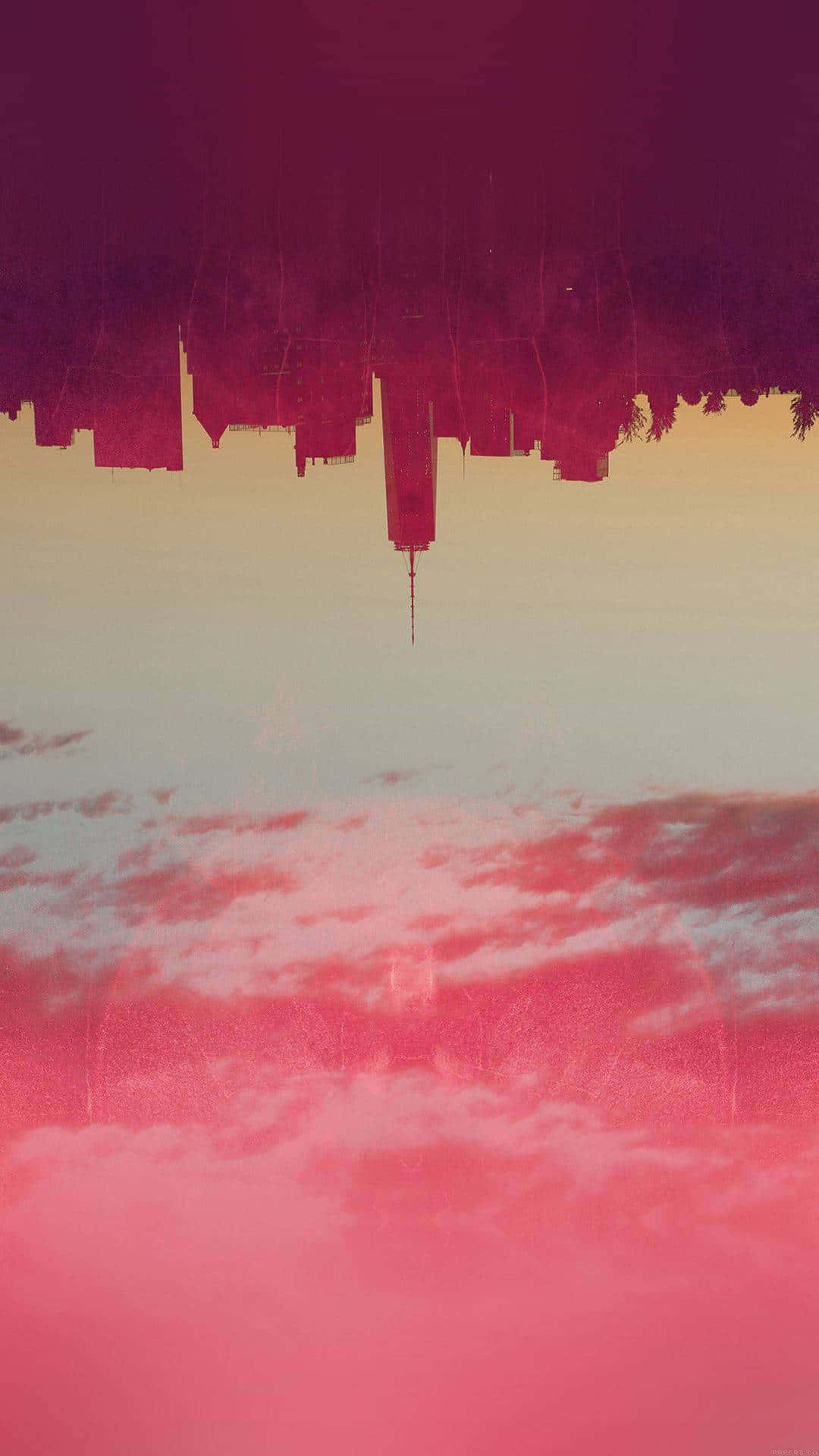 magenta skyscrapers, gradient sky, pink and peach clouds, Full HD Phone Wallpaper