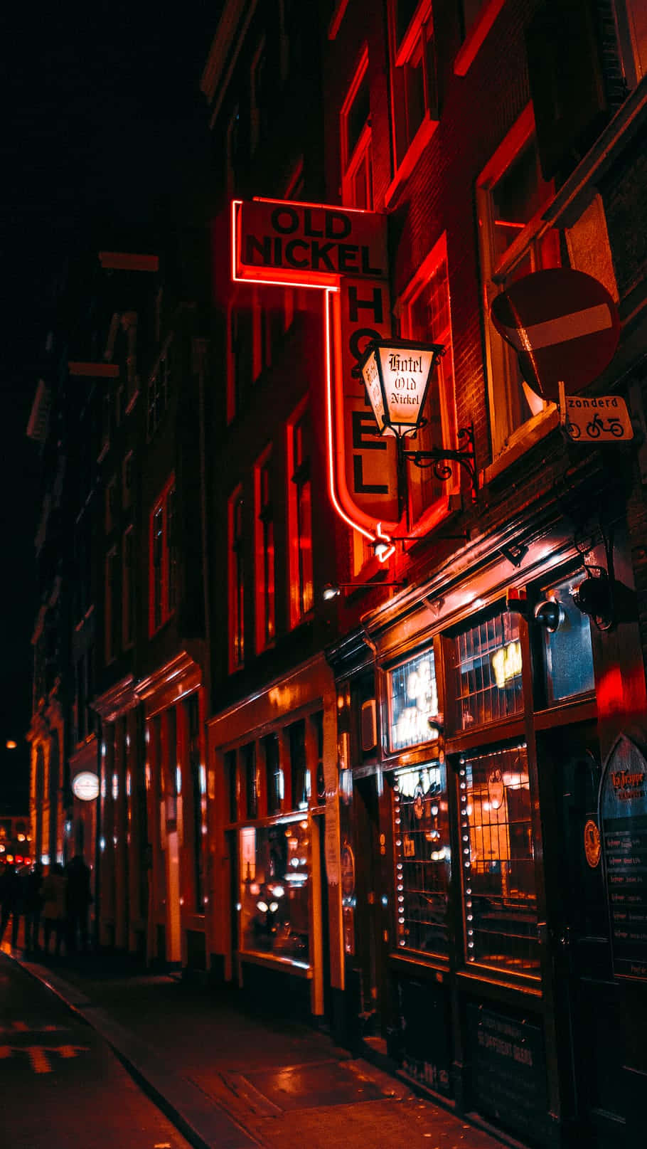 Light Red, neon hotel sign, wet pavement, HD Phone Wallpaper