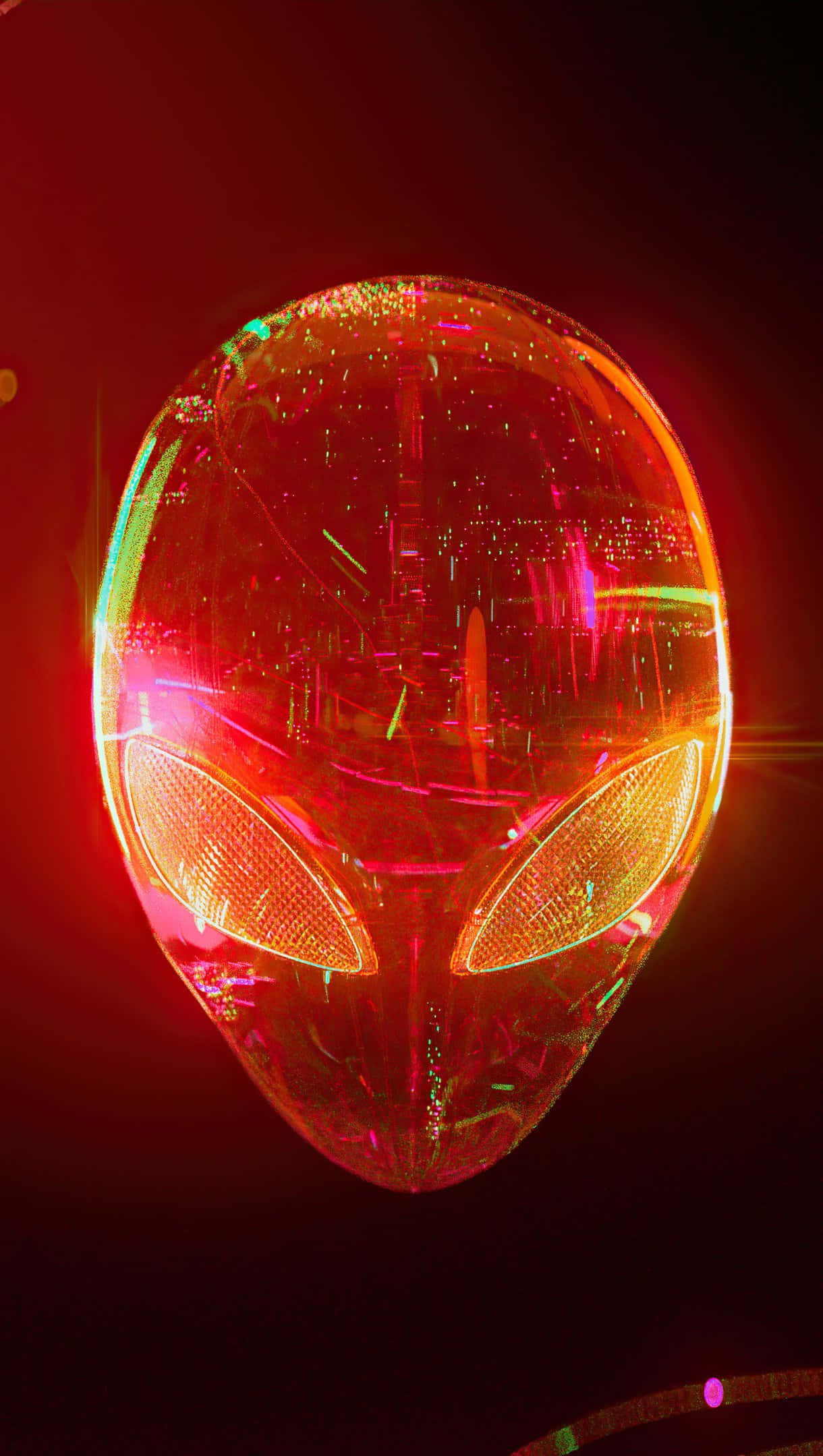 light red, neon eyes, futuristic cityscape, Full HD Phone Wallpaper