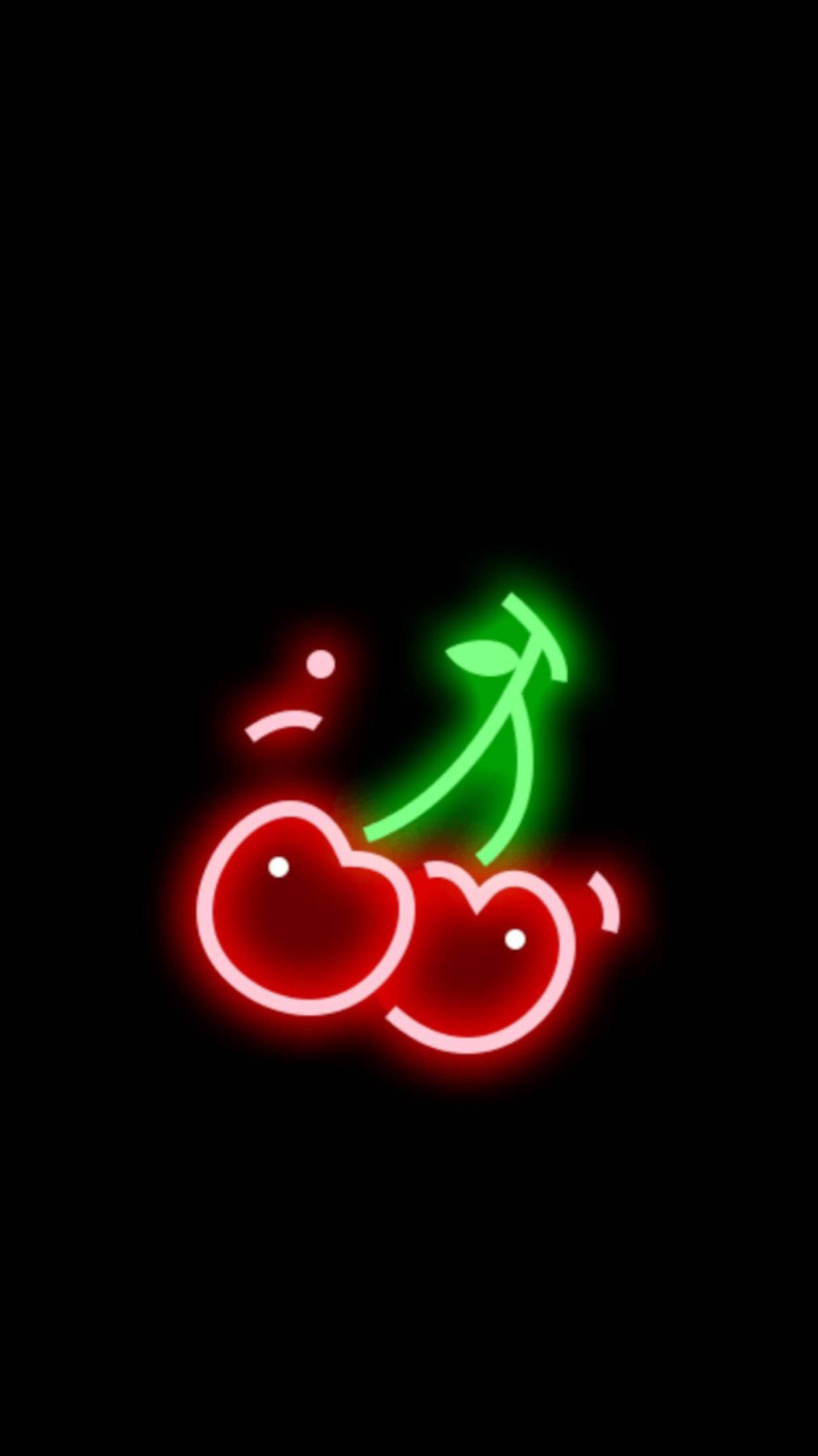 neon red, glowing red neon cherries, green stem, Full HD Phone Wallpaper