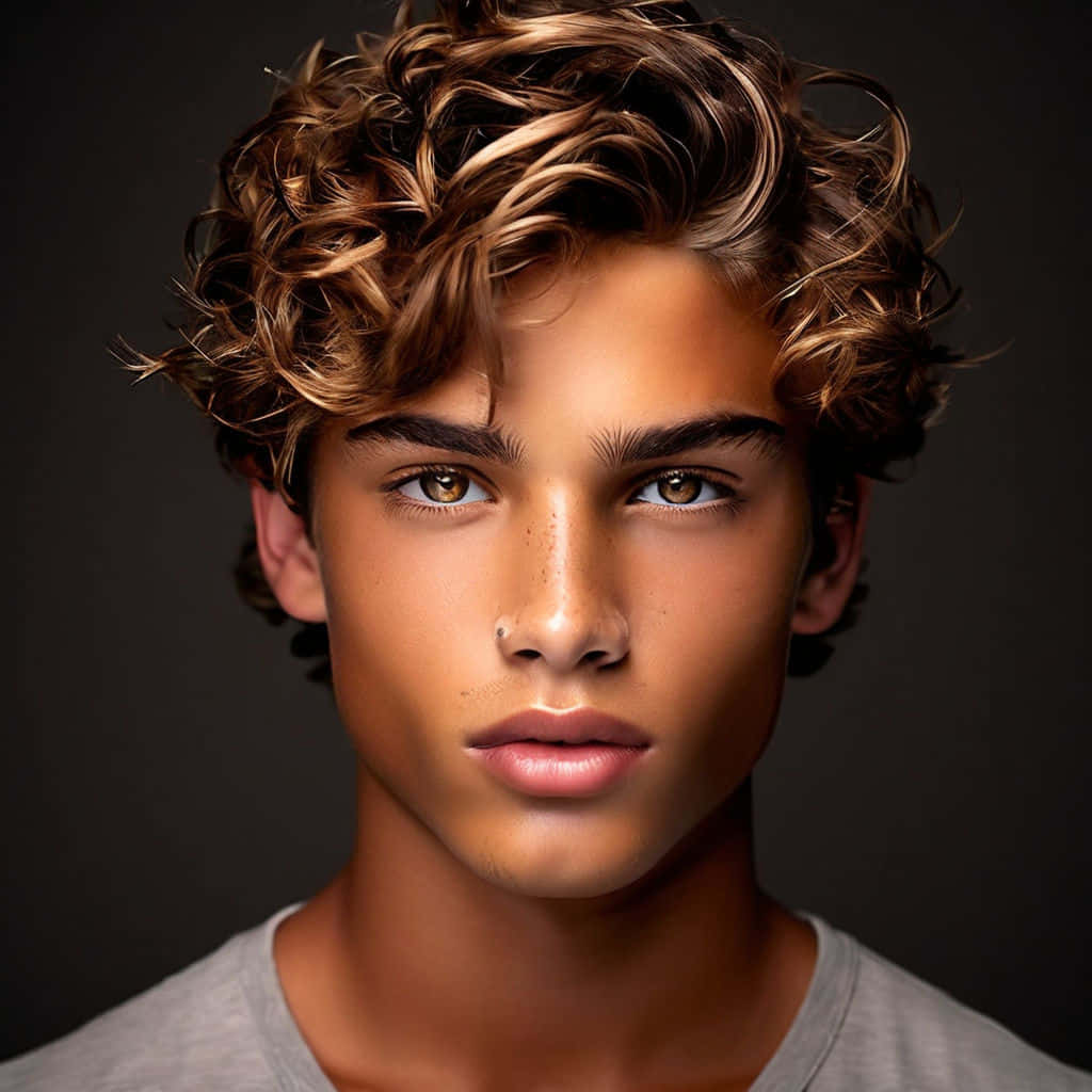 curly brown hair, warm brown eyes, dark gray background, SD Desktop Wallpaper