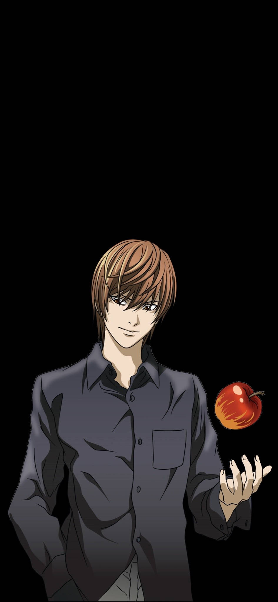 Light Yagami, red apple, black background, Full HD Phone Wallpaper