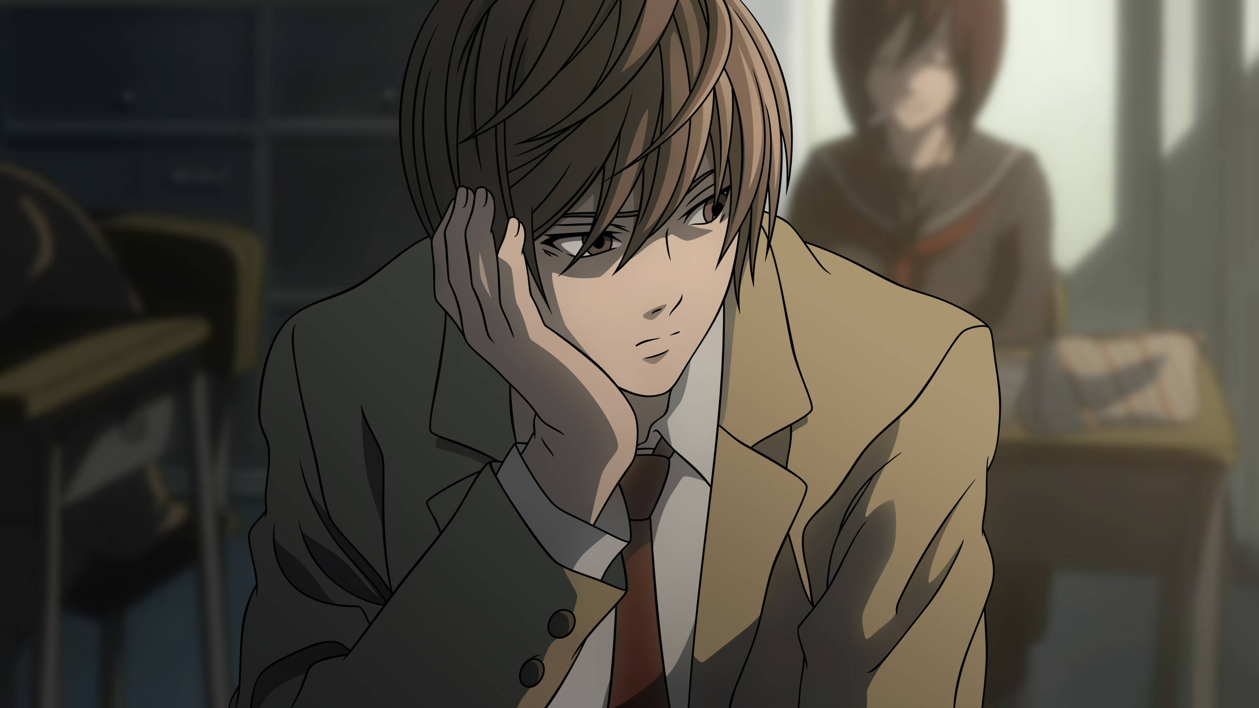 Light Yagami, anime, school uniform, 2K Desktop Wallpaper