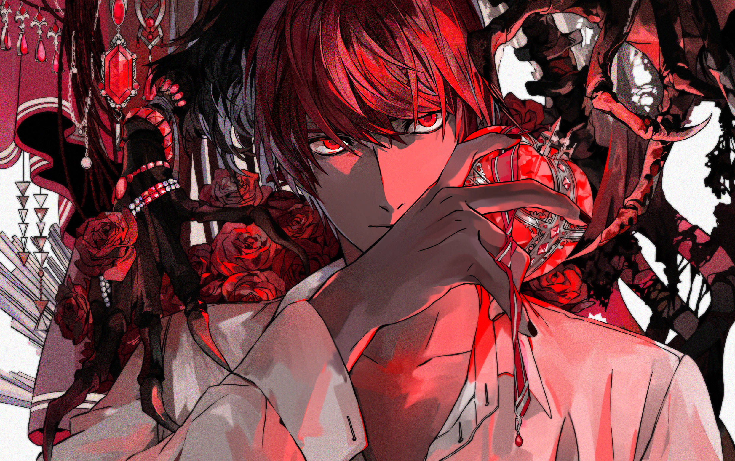 Light Yagami, red crystal heart, red-haired, Full HD Desktop Wallpaper