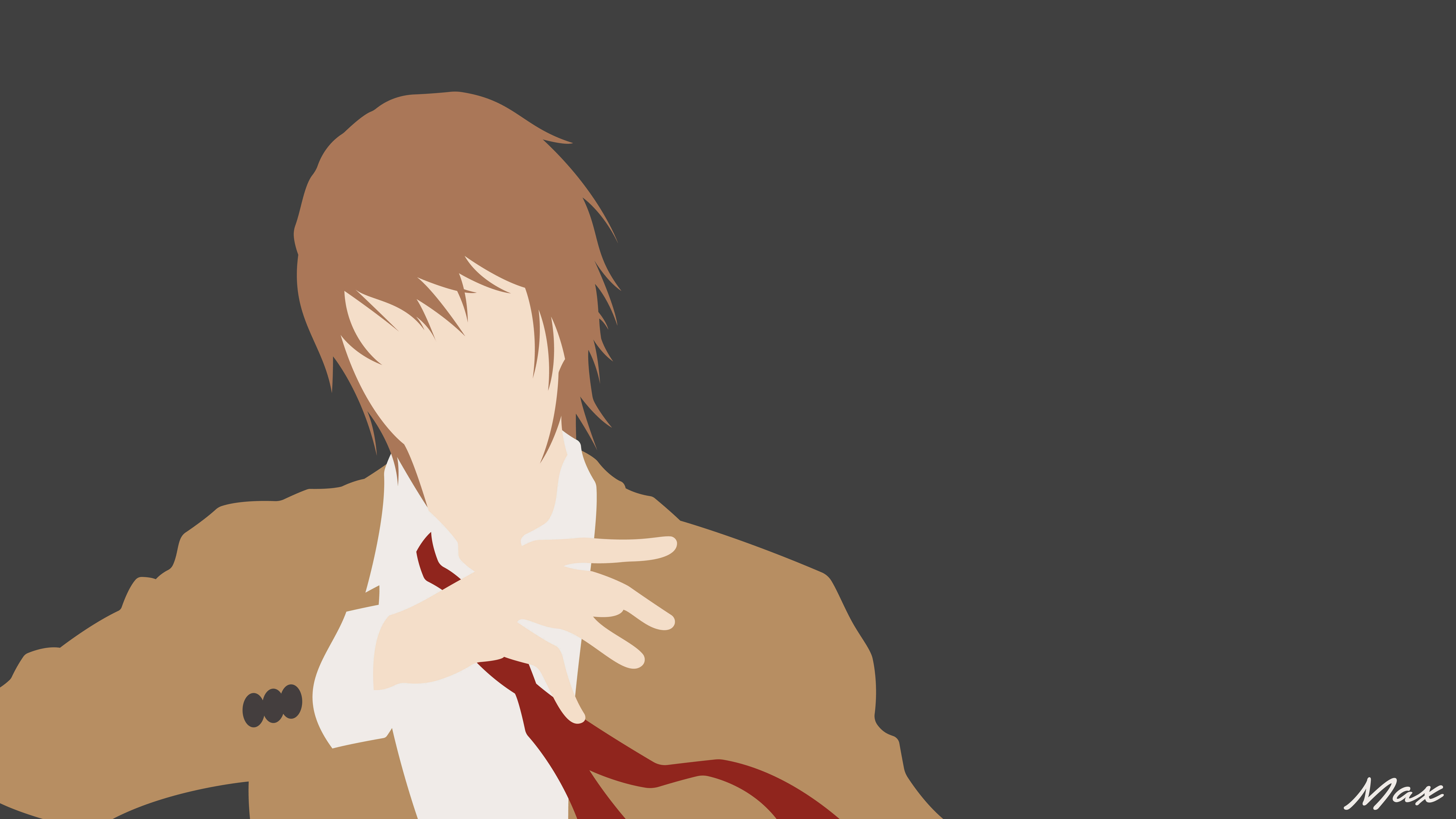 Light Yagami, brown suit, red tie, 8K Desktop Wallpaper