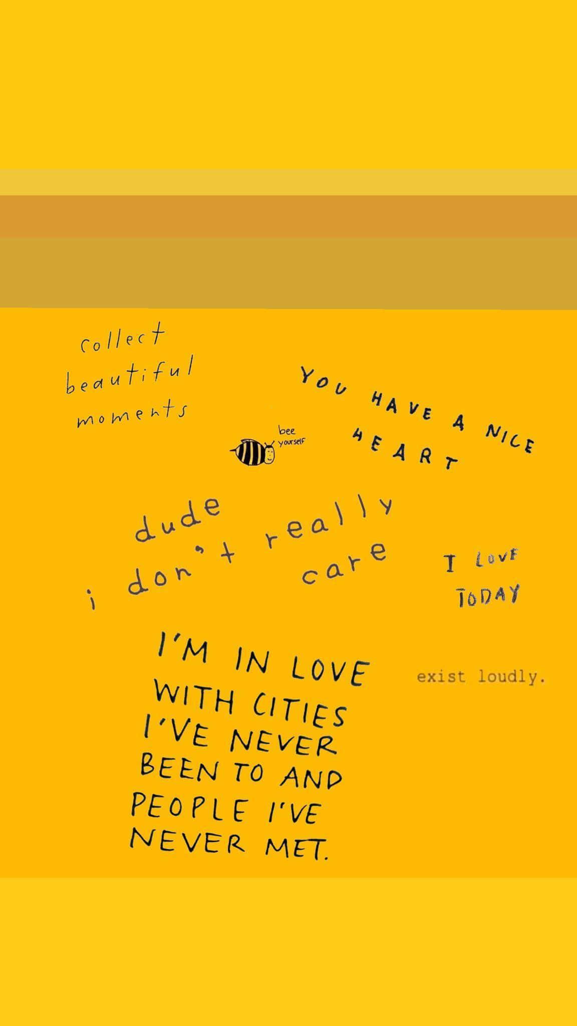Light Yellow, handwritten phrases, bee illustration, Full HD Phone Wallpaper