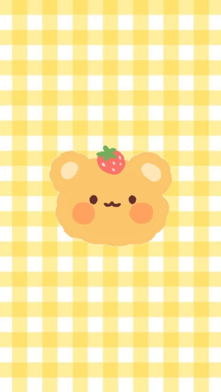 Kawaii Teddy Bear, light yellow, strawberry, HD Phone Wallpaper