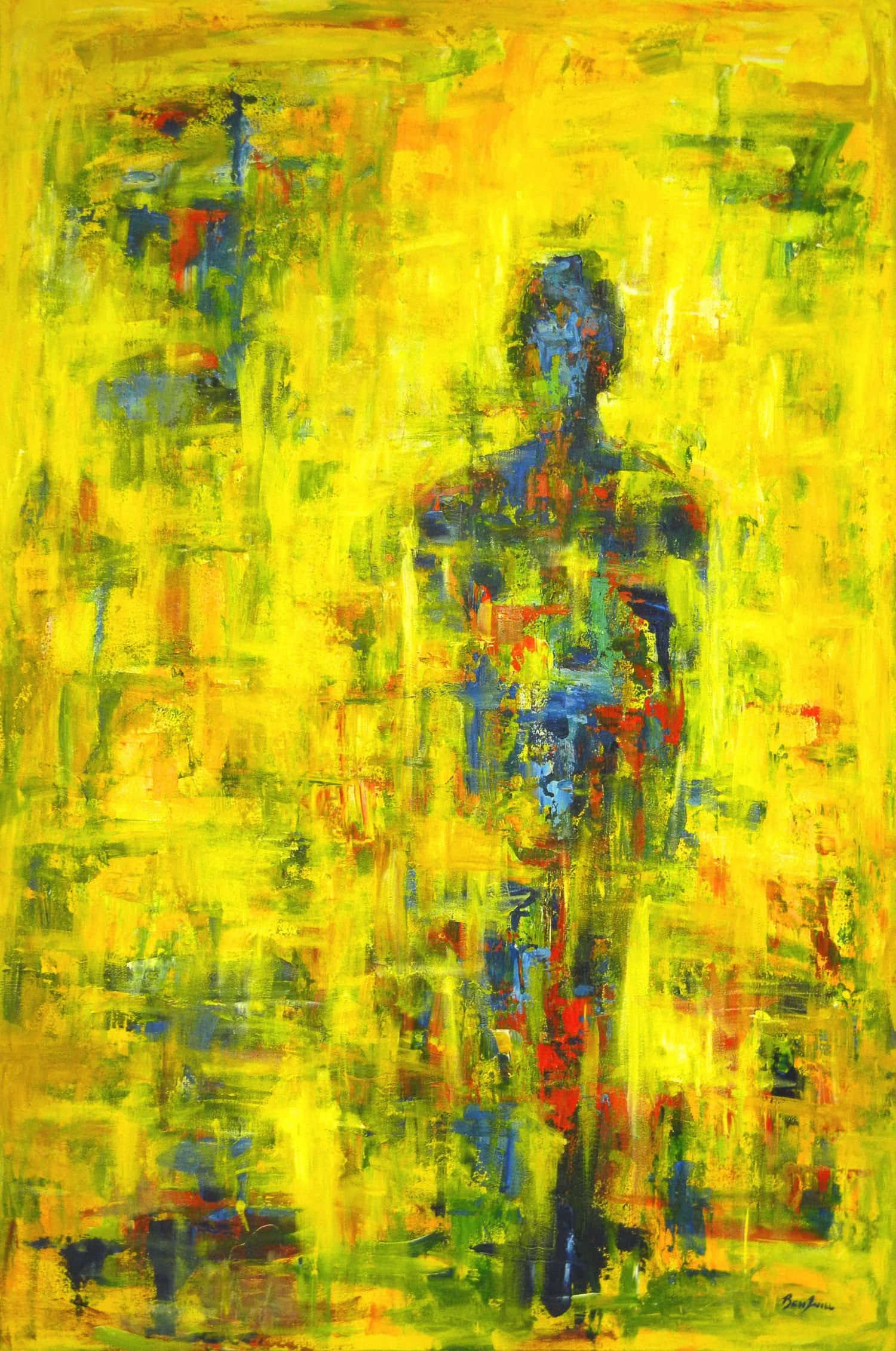 yellow art, abstract painting, human silhouette, Full HD Phone Wallpaper