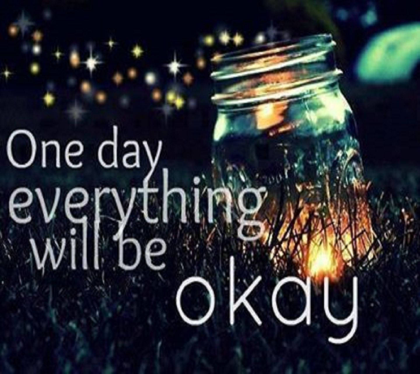 Everything Will Be Okay Illuminated Jar, glowing jar lantern, grass, HD Desktop Wallpaper