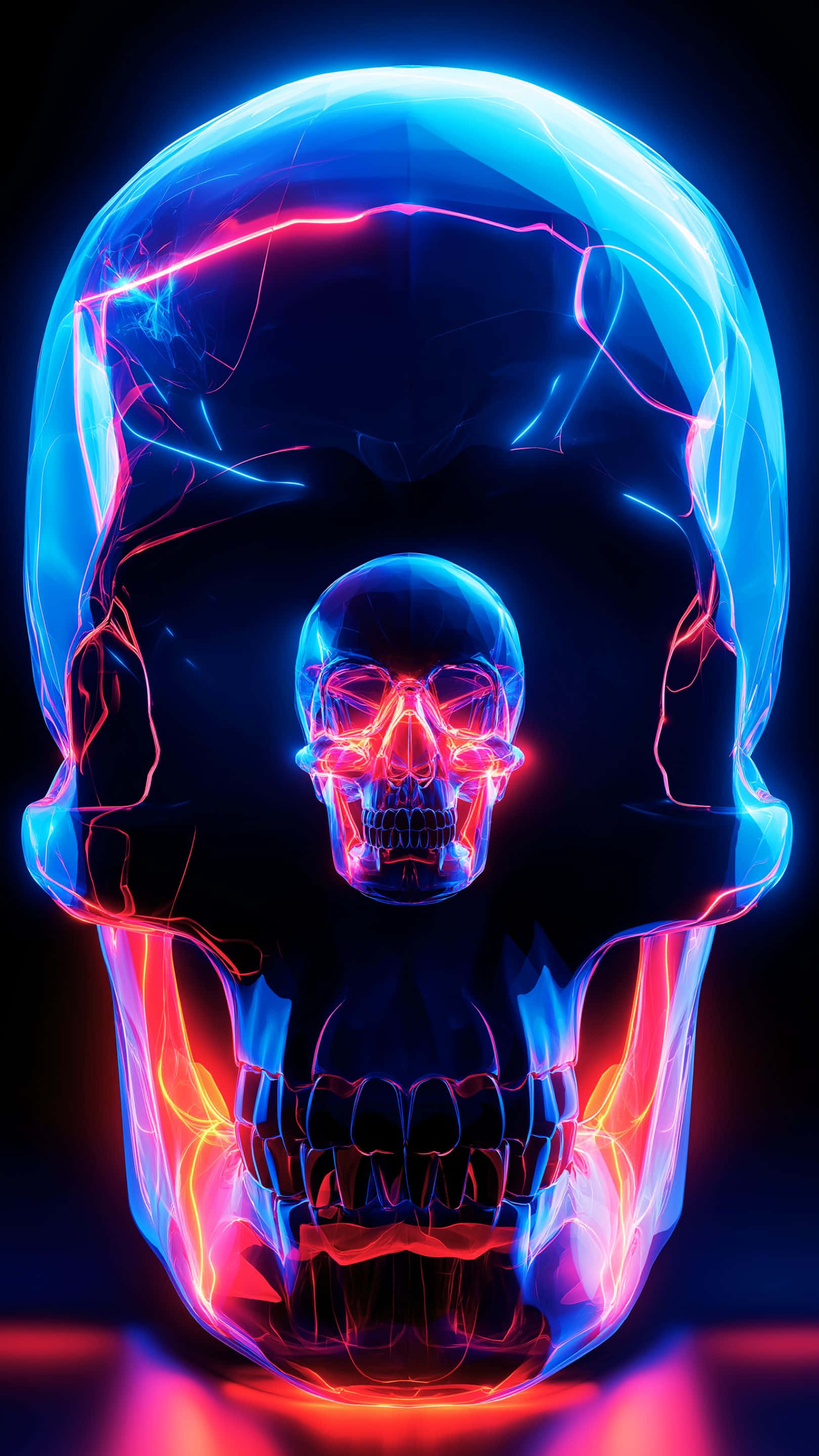 neon skull, electric blue, hot pink, 2K Phone Wallpaper