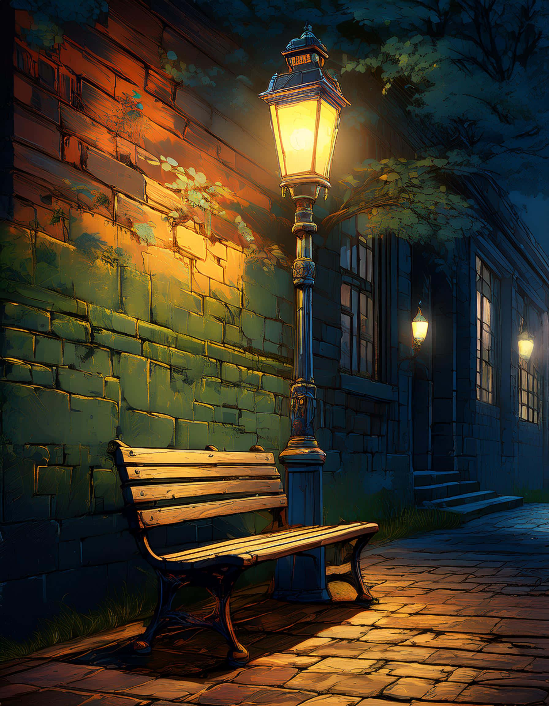vintage streetlamp, glowing, warm light, Full HD Phone Wallpaper