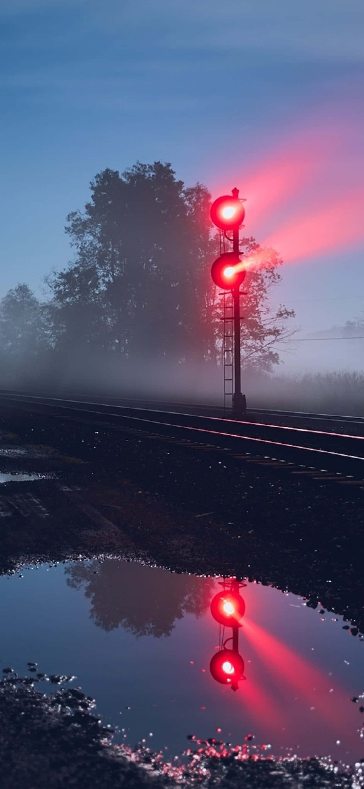 traffic light, railroad, glowing red train signal, 2K Phone Wallpaper
