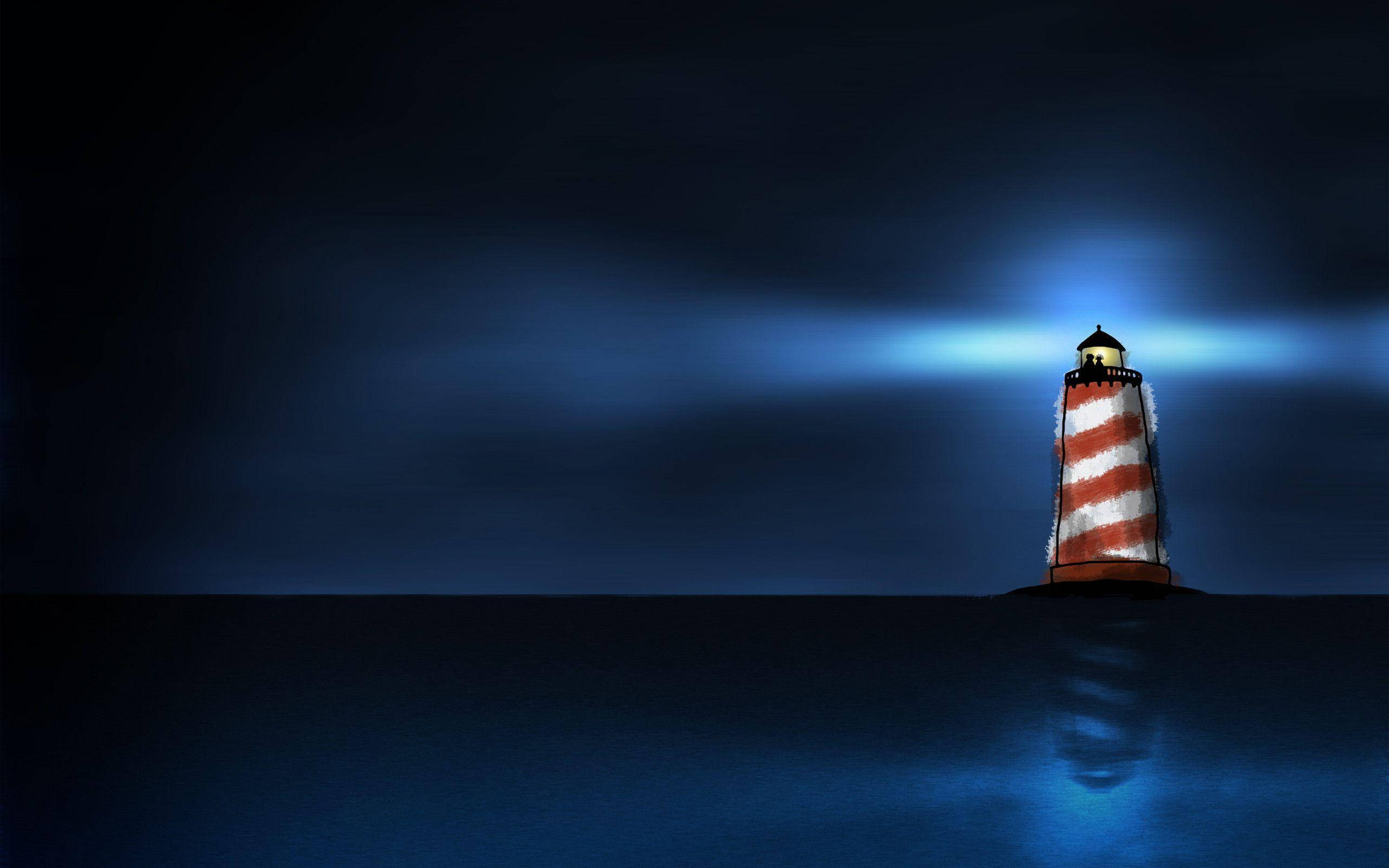lighthouse, red and white striped, bright blue light, 2K Desktop Wallpaper