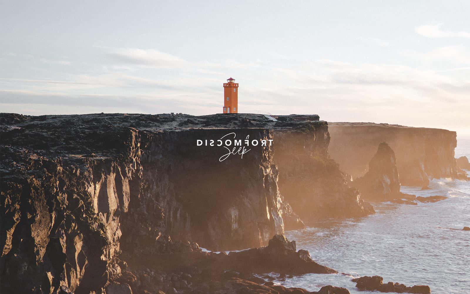 Uncomfortable Lighthouse, orange lighthouse, rugged volcanic cliffs, HD Desktop Wallpaper