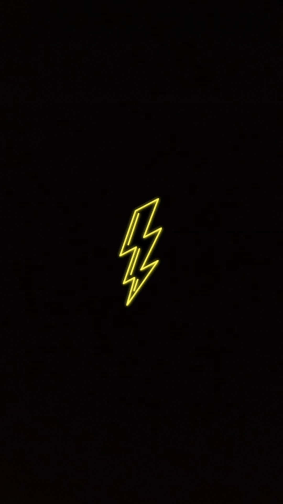 Lightning Bolt iPhone, glowing yellow neon lightning bolt, solid black background, Full HD Phone Wallpaper