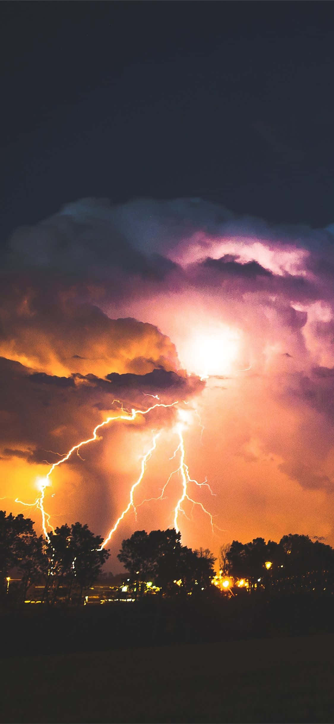 Lightning Bolt iPhone, stormy night sky, purple and orange clouds, Full HD Phone Wallpaper